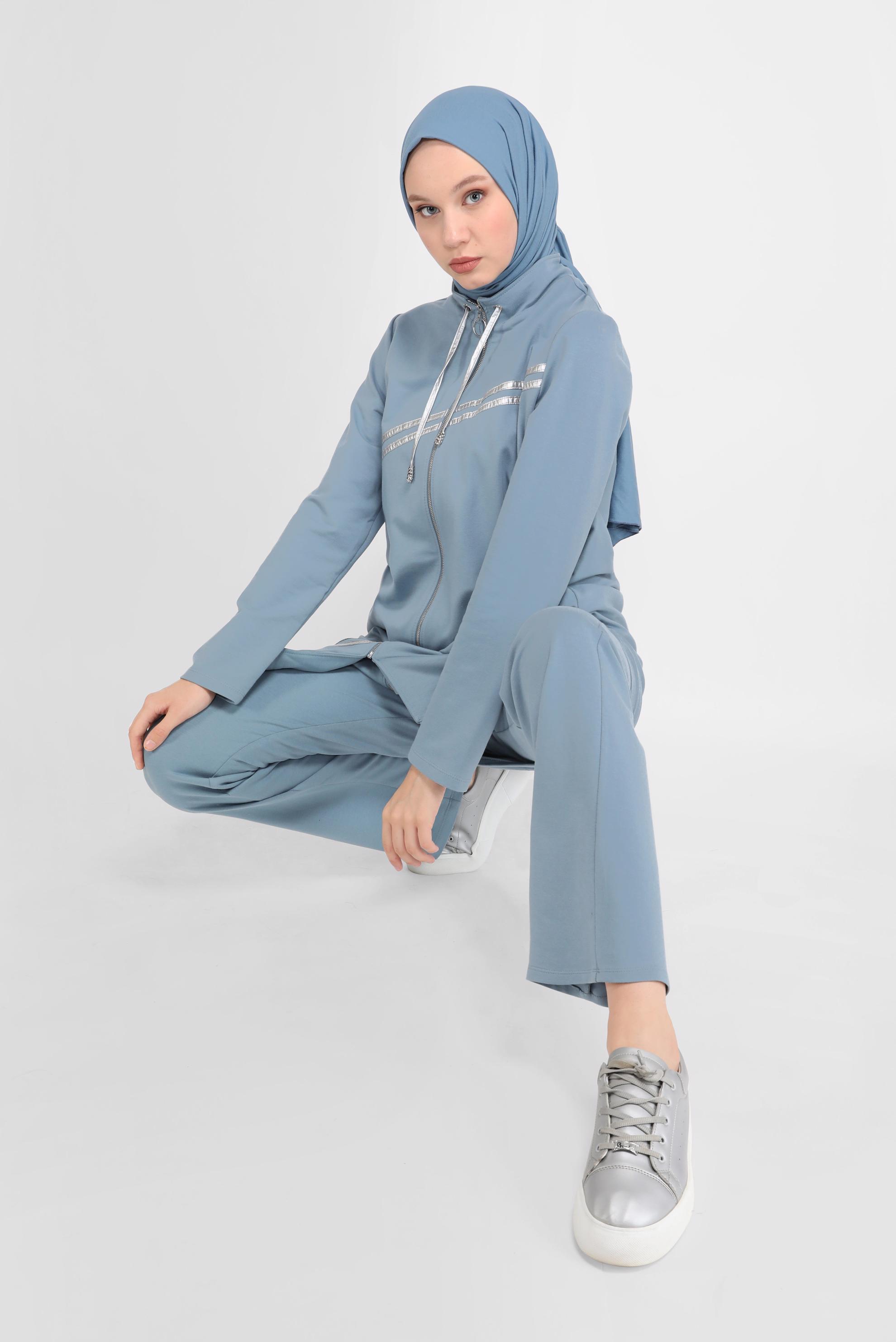 Tesettür giyim MAVİ ŞERİT DETAYLI EŞOFMAN TAKIM 41647 
