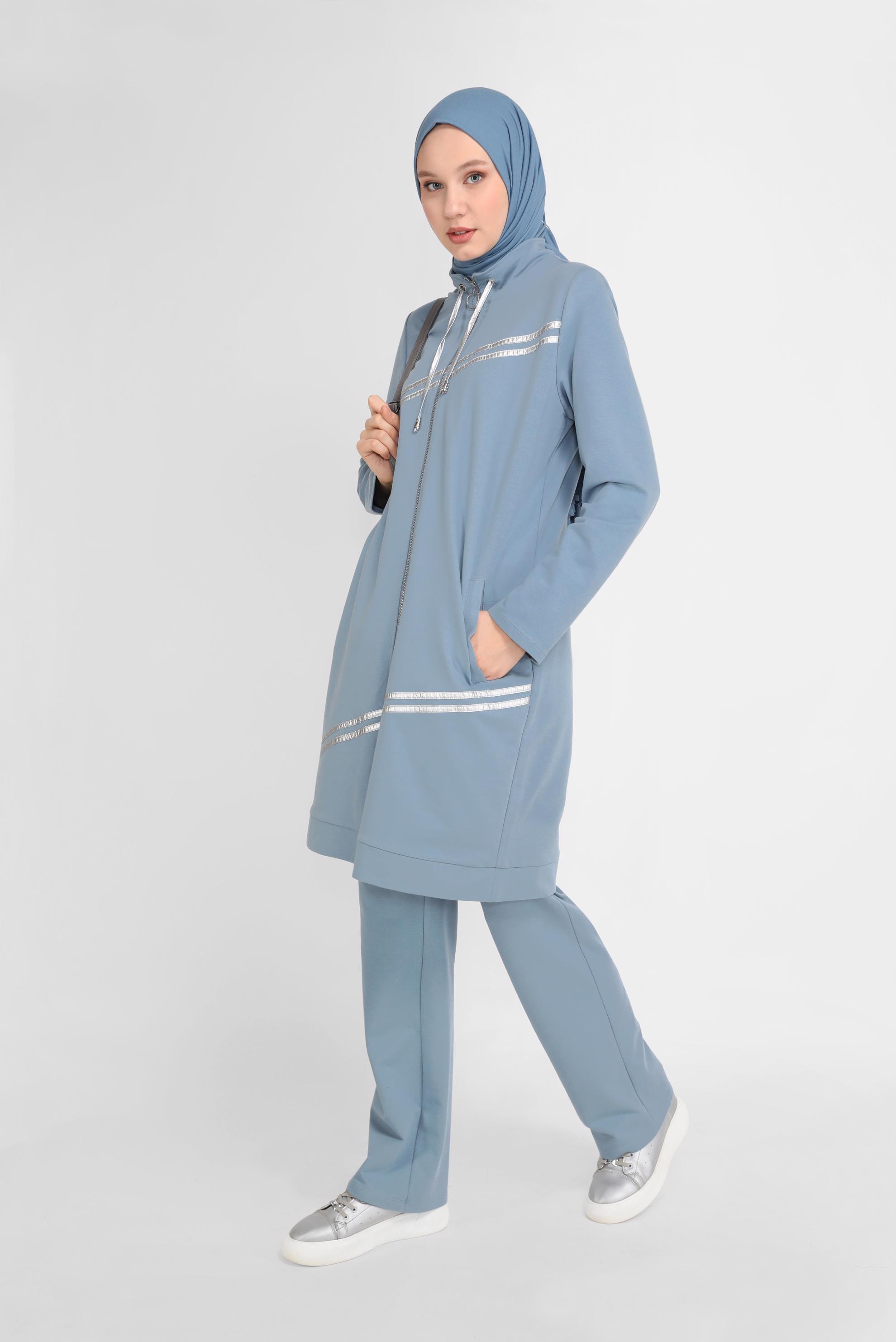 Tesettür giyim MAVİ ŞERİT DETAYLI EŞOFMAN TAKIM 41647 