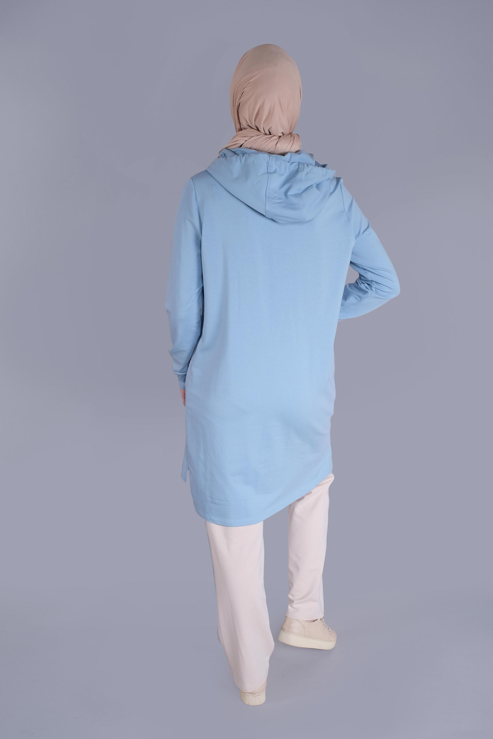 Tesettür giyim MAVİ KAPÜŞONLU BİYELİ EŞOFMAN TAKIM 41648 