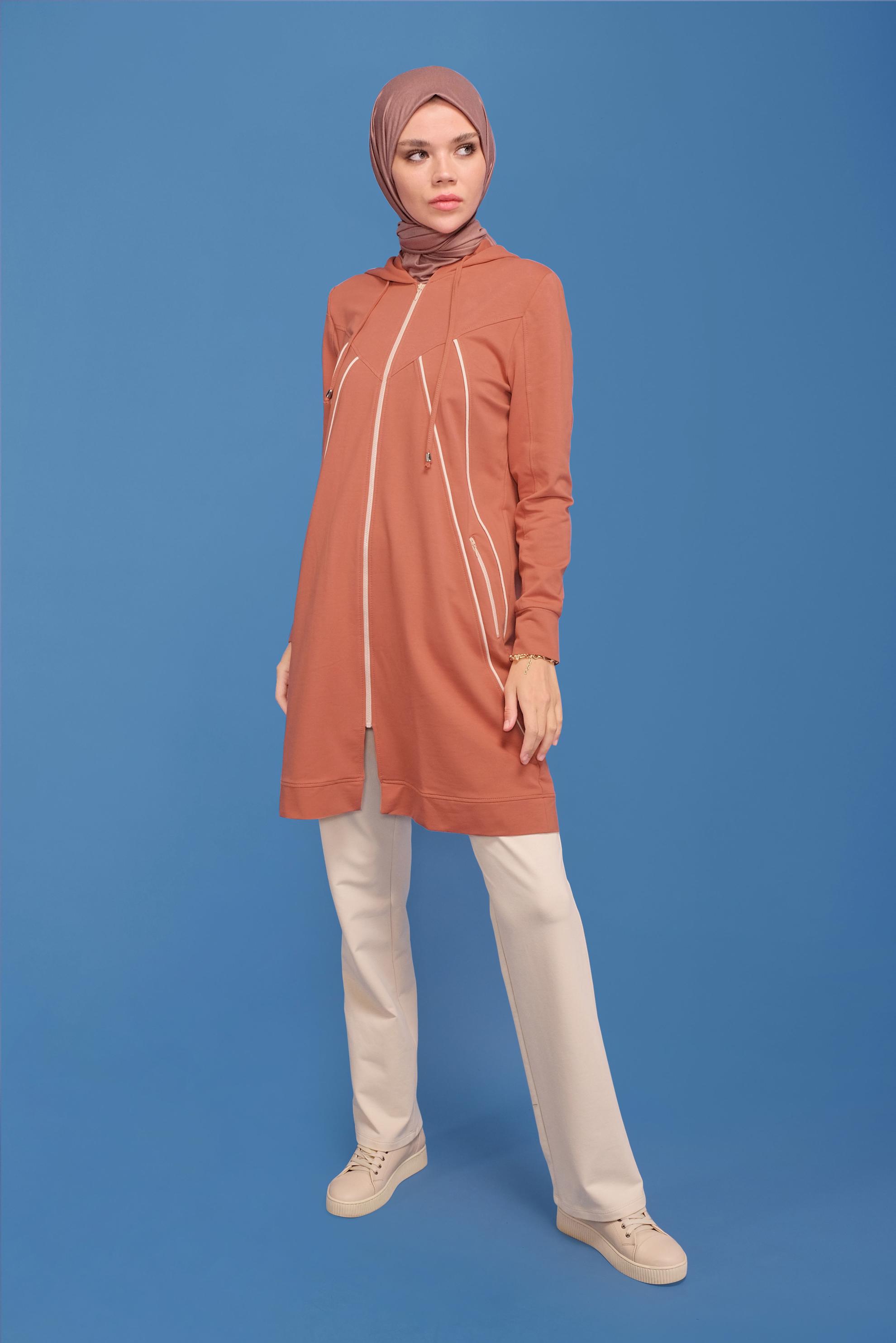 Tesettür giyim TURUNCU KAPÜŞONLU İKİLİ PANT. EŞOFMAN TAKIMI 41649 