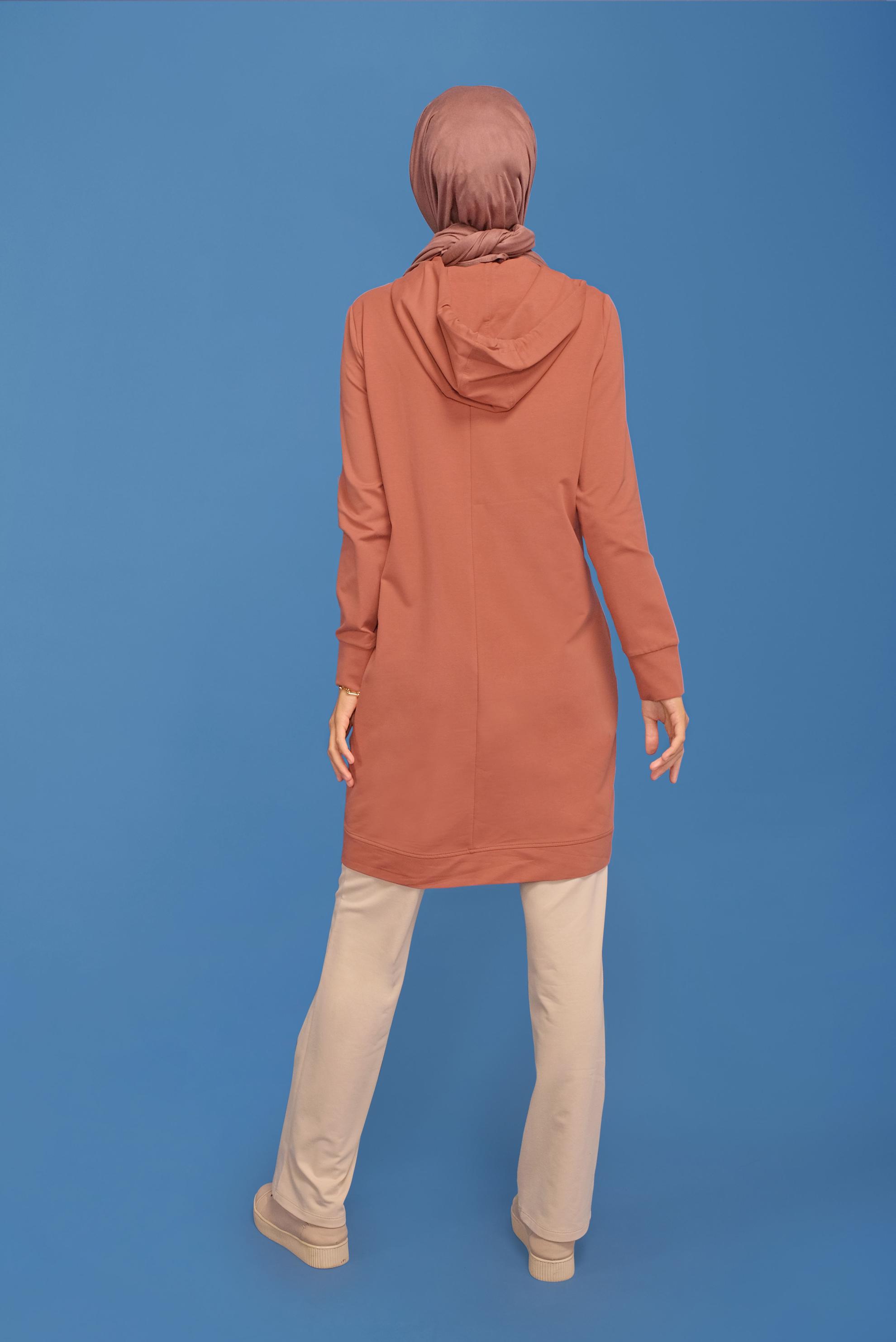 Tesettür giyim TURUNCU KAPÜŞONLU İKİLİ PANT. EŞOFMAN TAKIMI 41649 