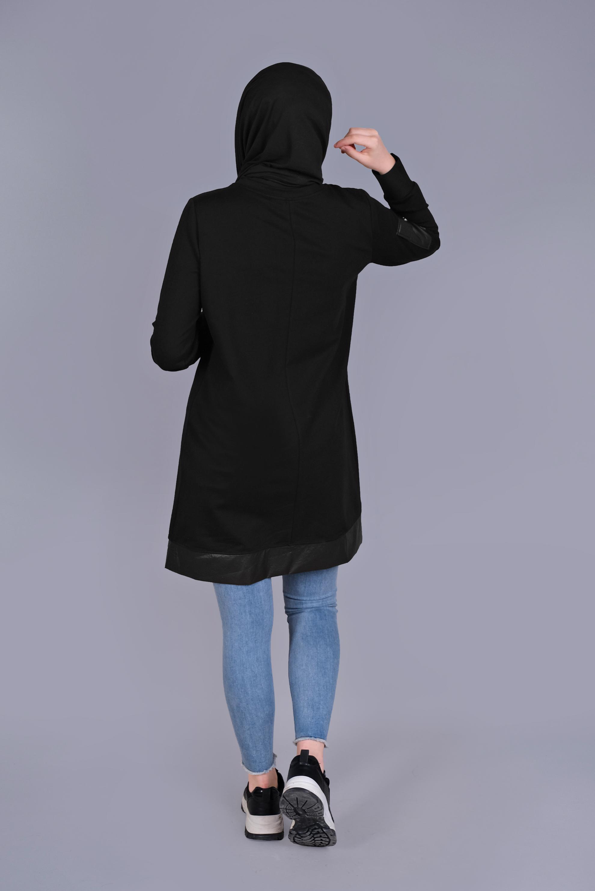 Tesettür giyim SİYAH CEPLİ FERMUAR DETAYLI EŞOFMAN TUNİK 41675 