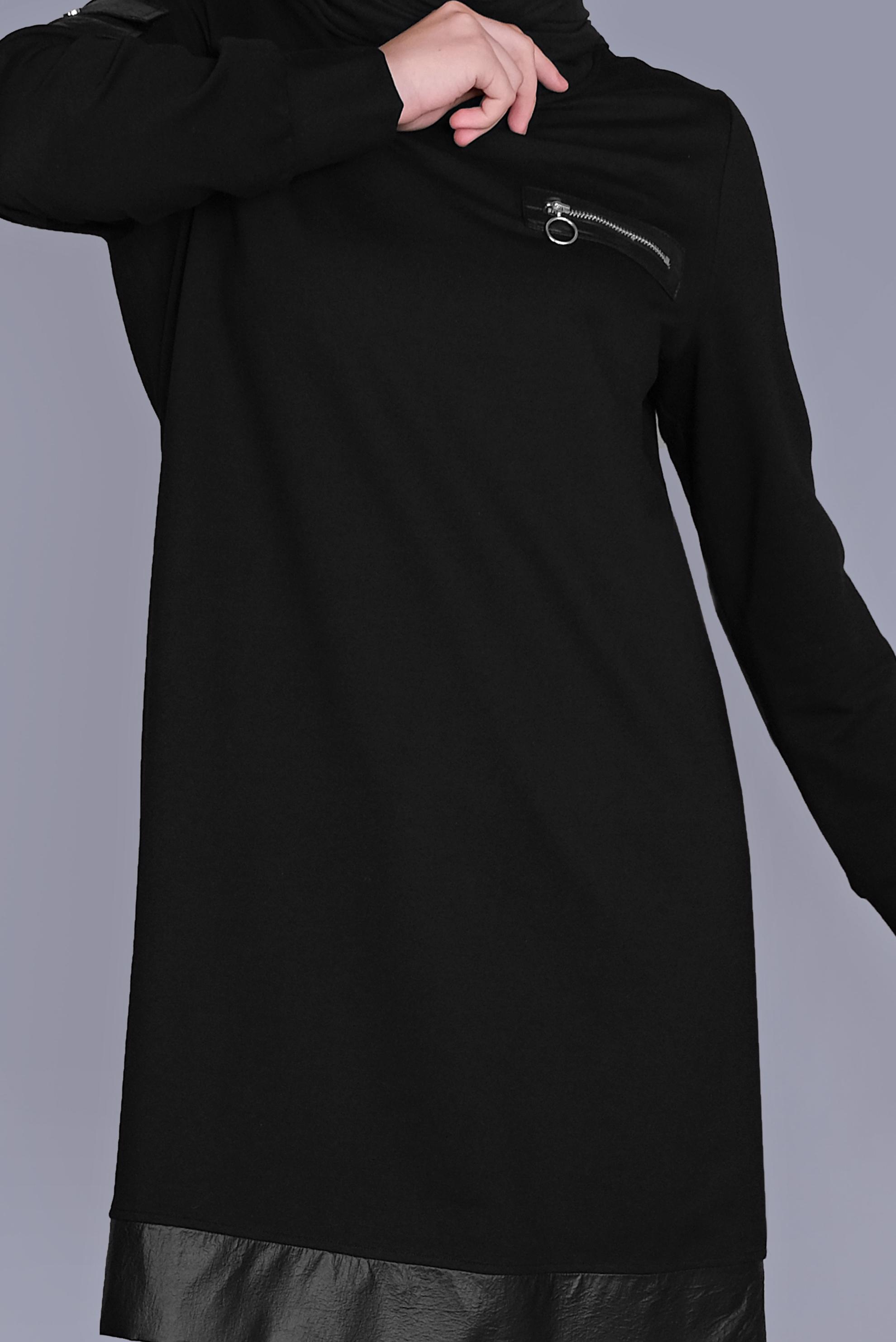 Tesettür giyim SİYAH CEPLİ FERMUAR DETAYLI EŞOFMAN TUNİK 41675 