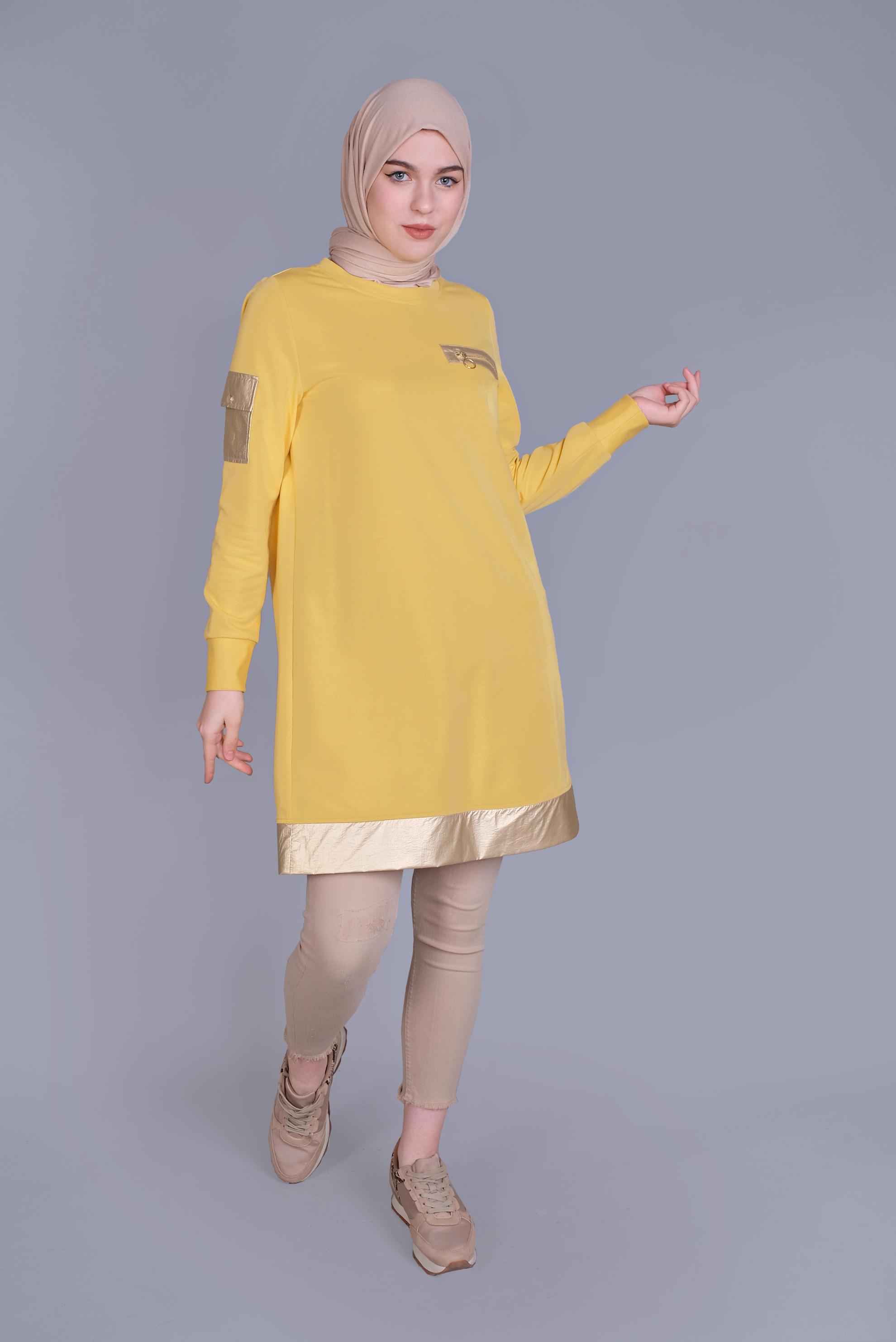 Tesettür giyim SARI CEPLİ FERMUAR DETAYLI EŞOFMAN TUNİK 41675 