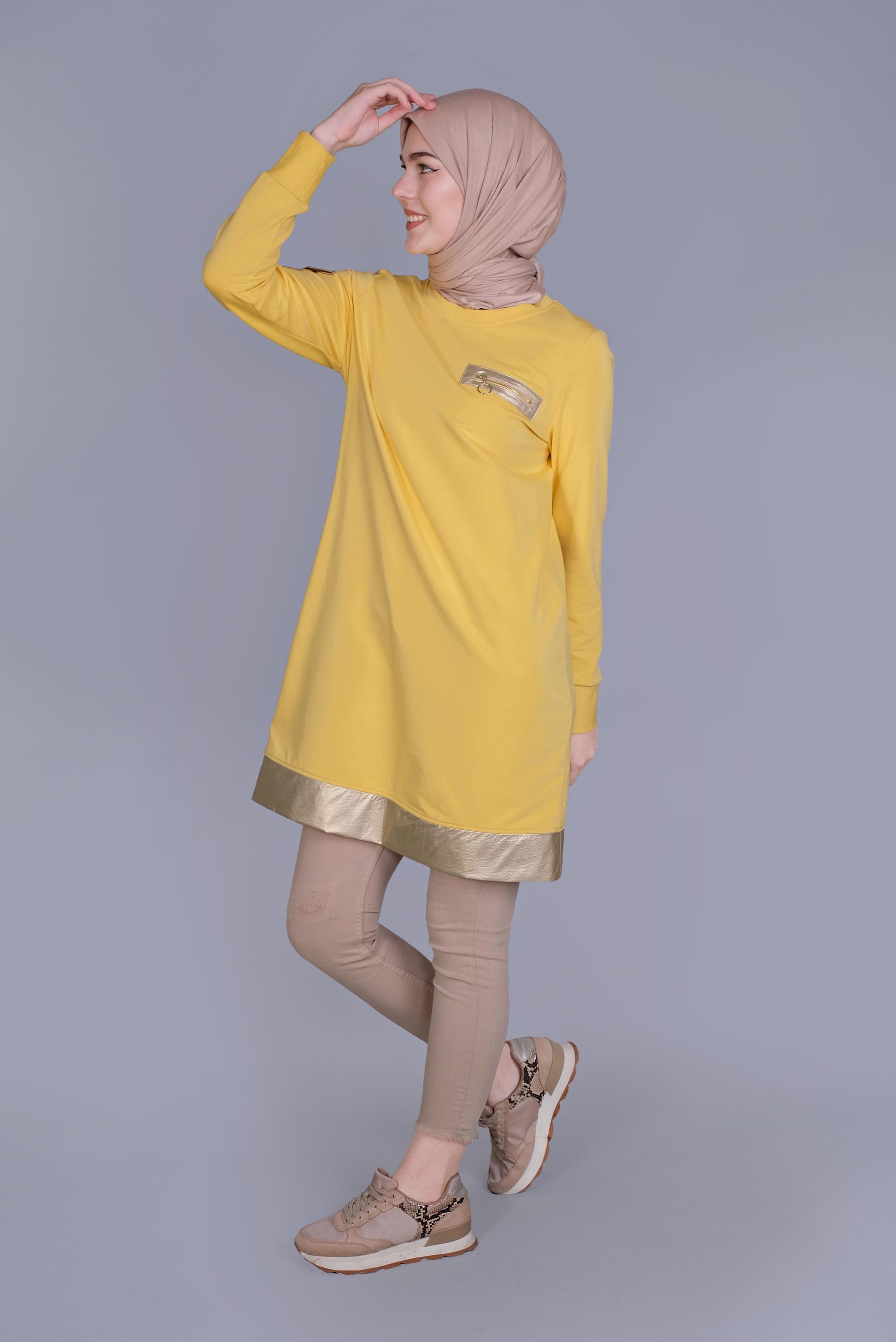 Tesettür giyim SARI CEPLİ FERMUAR DETAYLI EŞOFMAN TUNİK 41675 