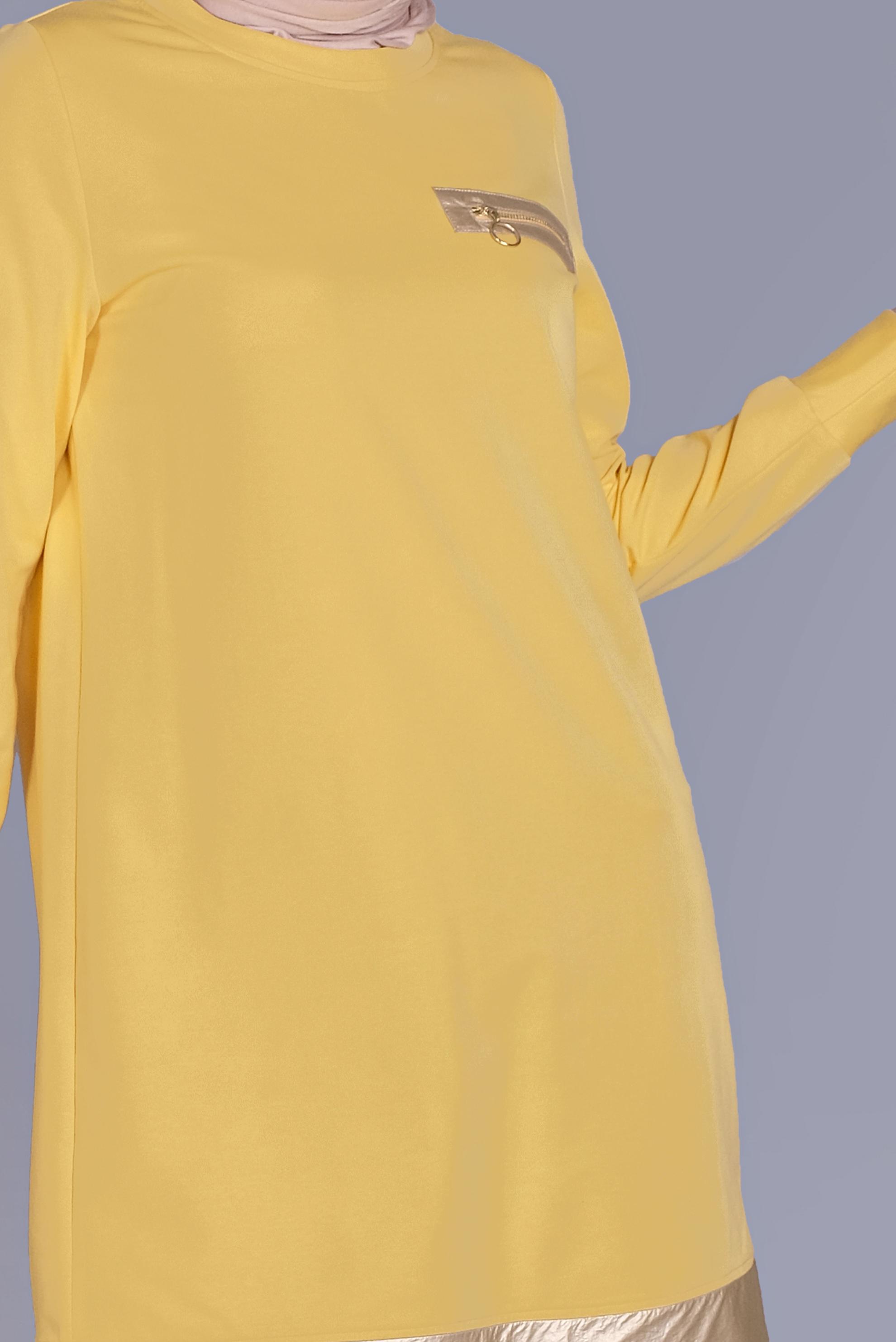 Tesettür giyim SARI CEPLİ FERMUAR DETAYLI EŞOFMAN TUNİK 41675 