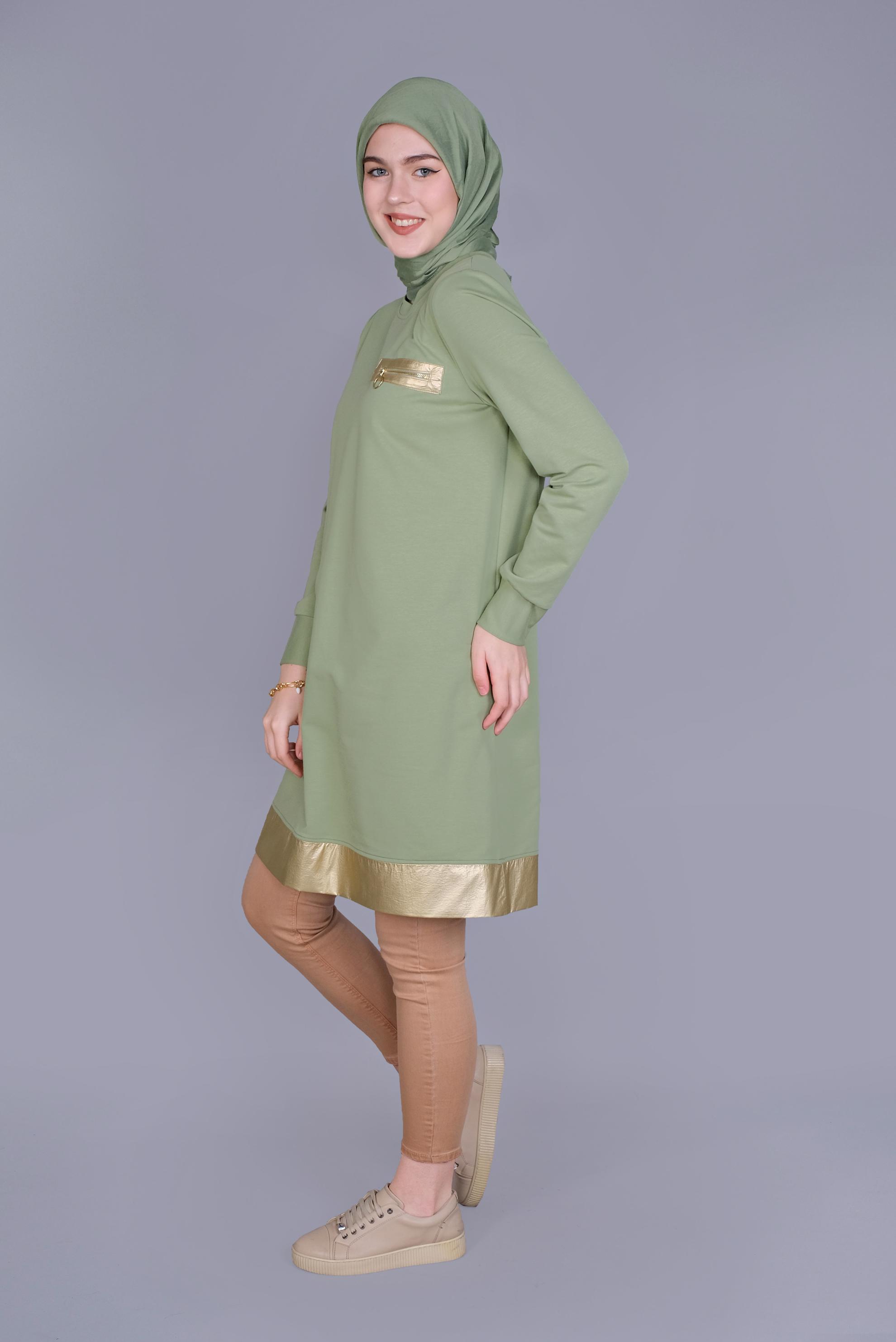 Tesettür giyim YEŞİL CEPLİ FERMUAR DETAYLI EŞOFMAN TUNİK 41675 