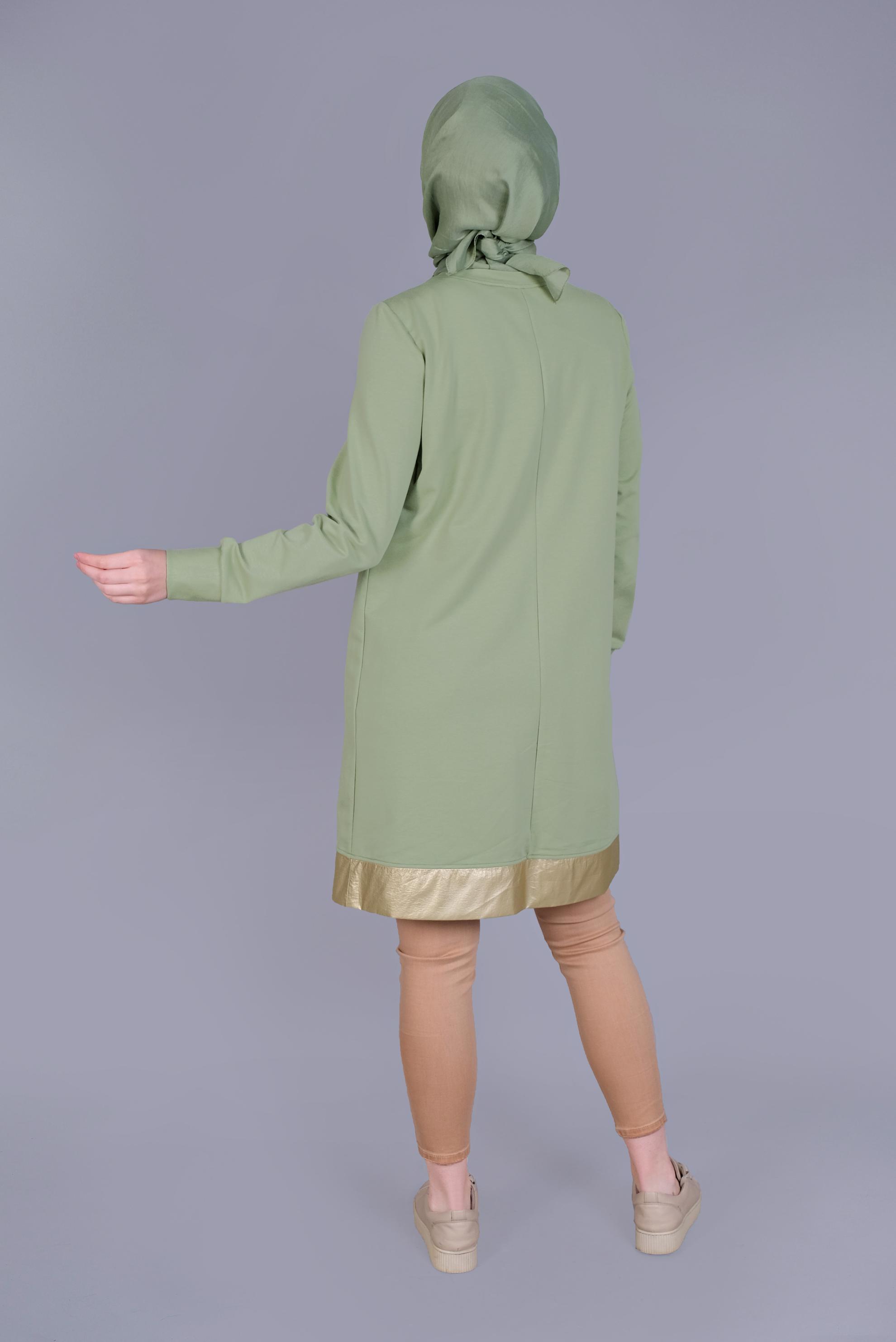 Tesettür giyim YEŞİL CEPLİ FERMUAR DETAYLI EŞOFMAN TUNİK 41675 