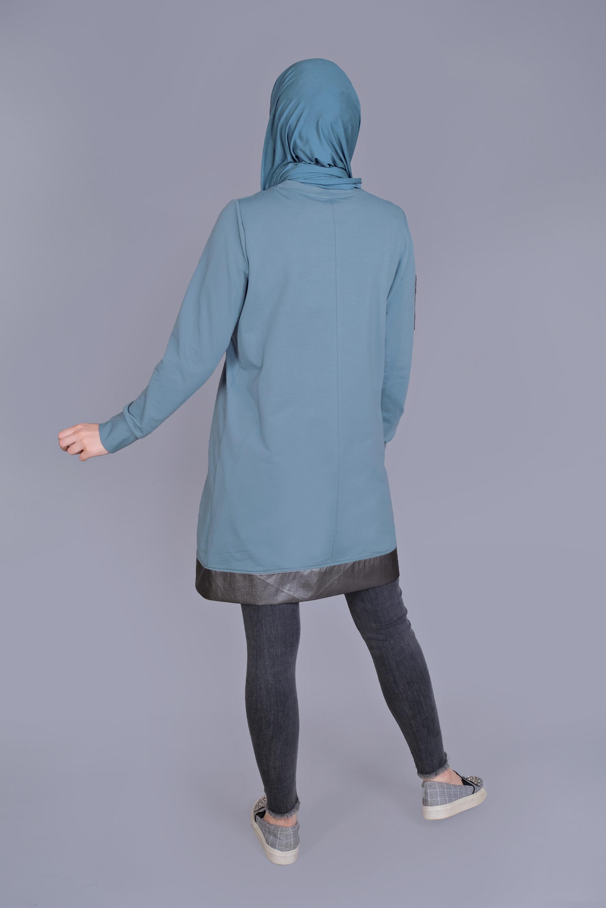 Tesettür giyim MAVİ CEPLİ FERMUAR DETAYLI EŞOFMAN TUNİK 41675 