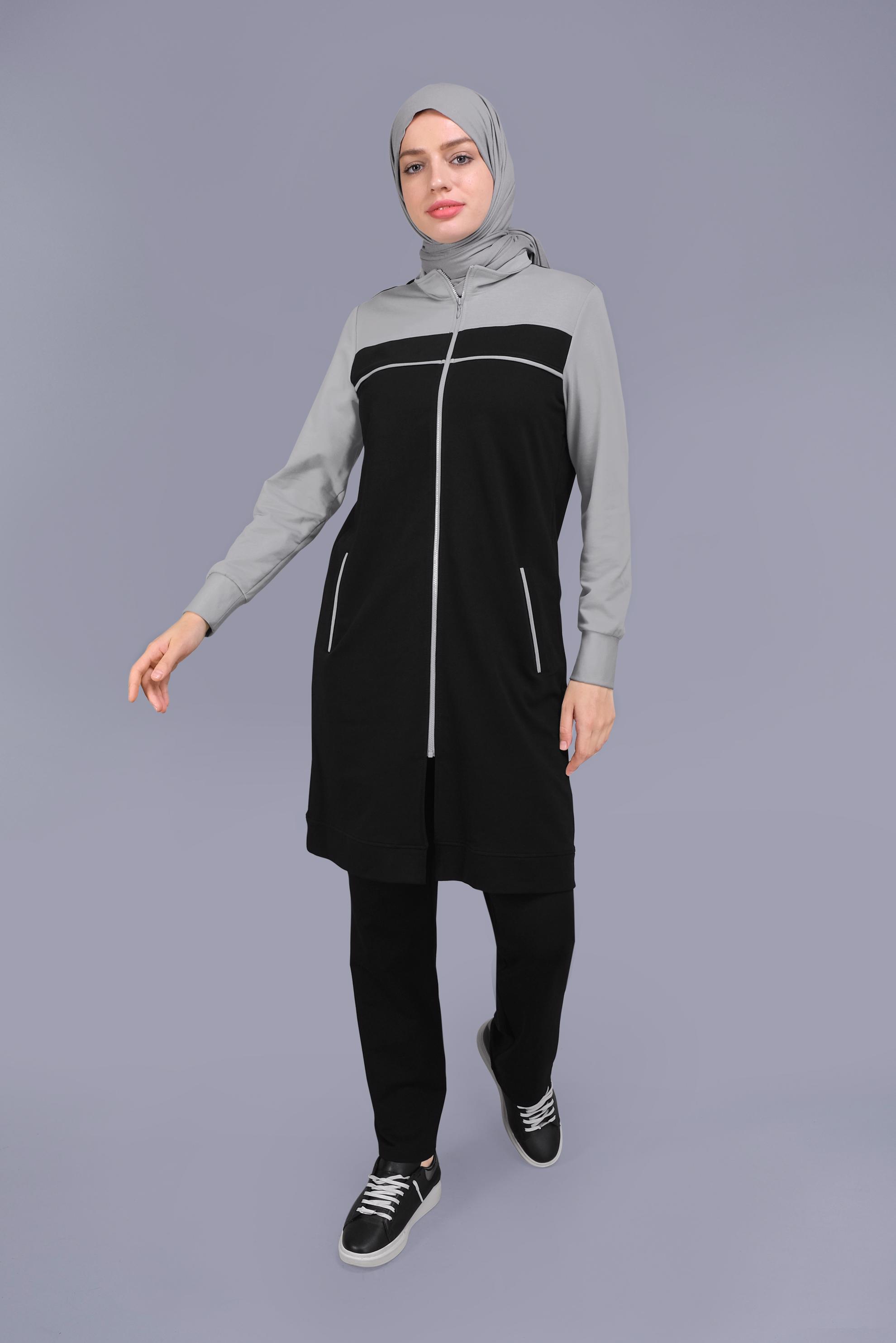 Tesettür giyim SİYAH FERMUARLI İKİ RENK EŞOFMAN TAKIM 41677