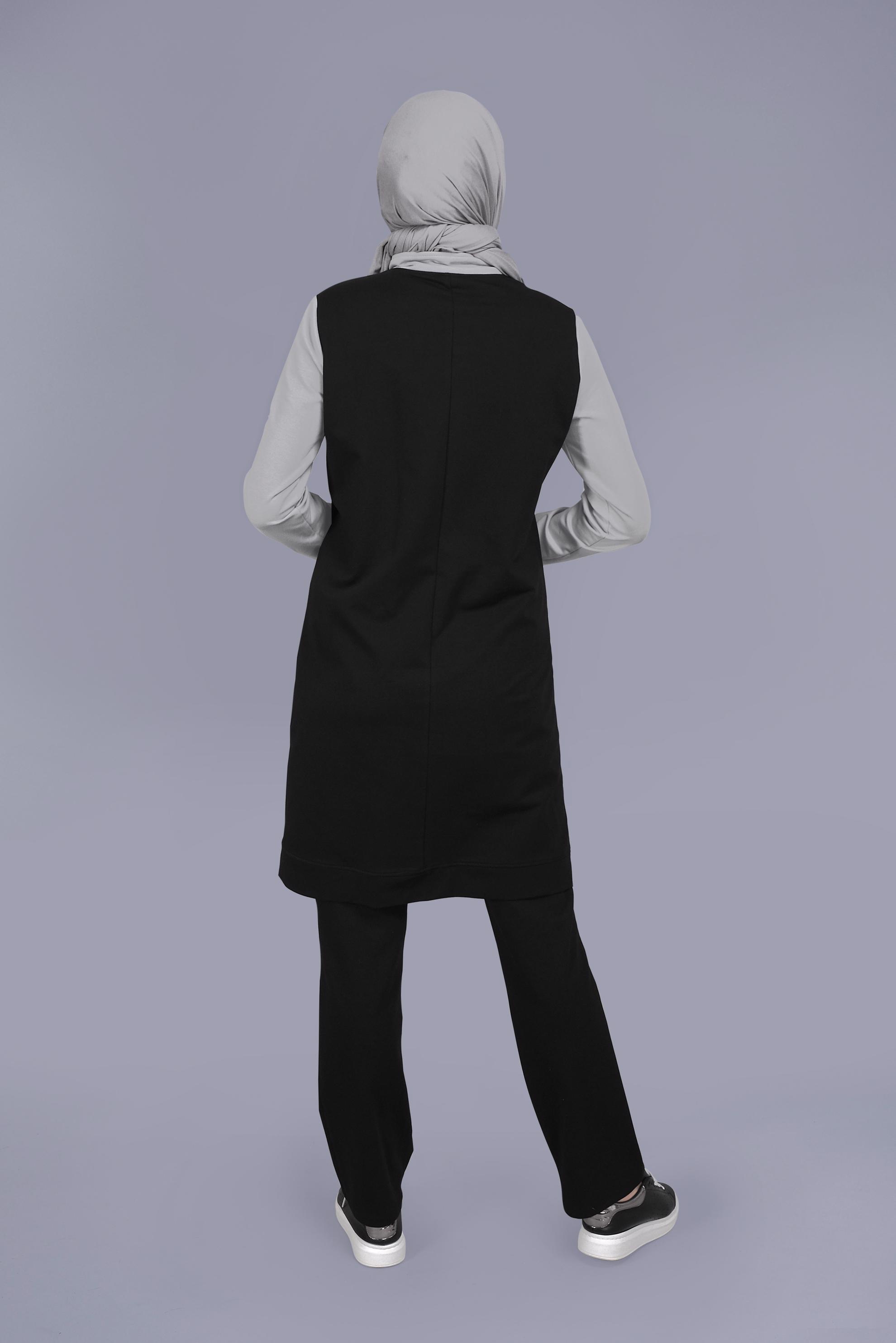 Tesettür giyim SİYAH FERMUARLI İKİ RENK EŞOFMAN TAKIM 41677