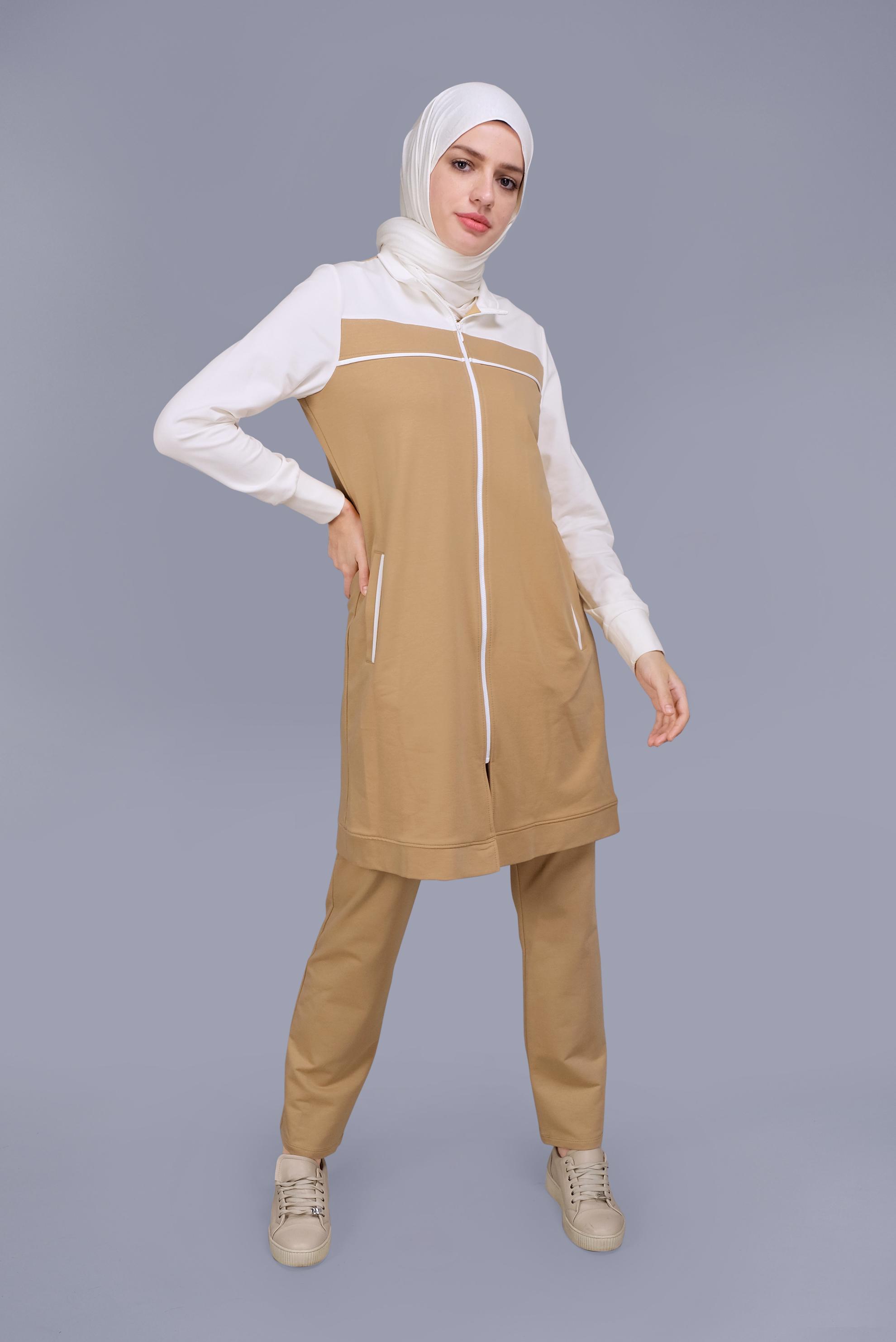 Tesettür giyim KAHVE FERMUARLI İKİ RENK EŞOFMAN TAKIM 41677