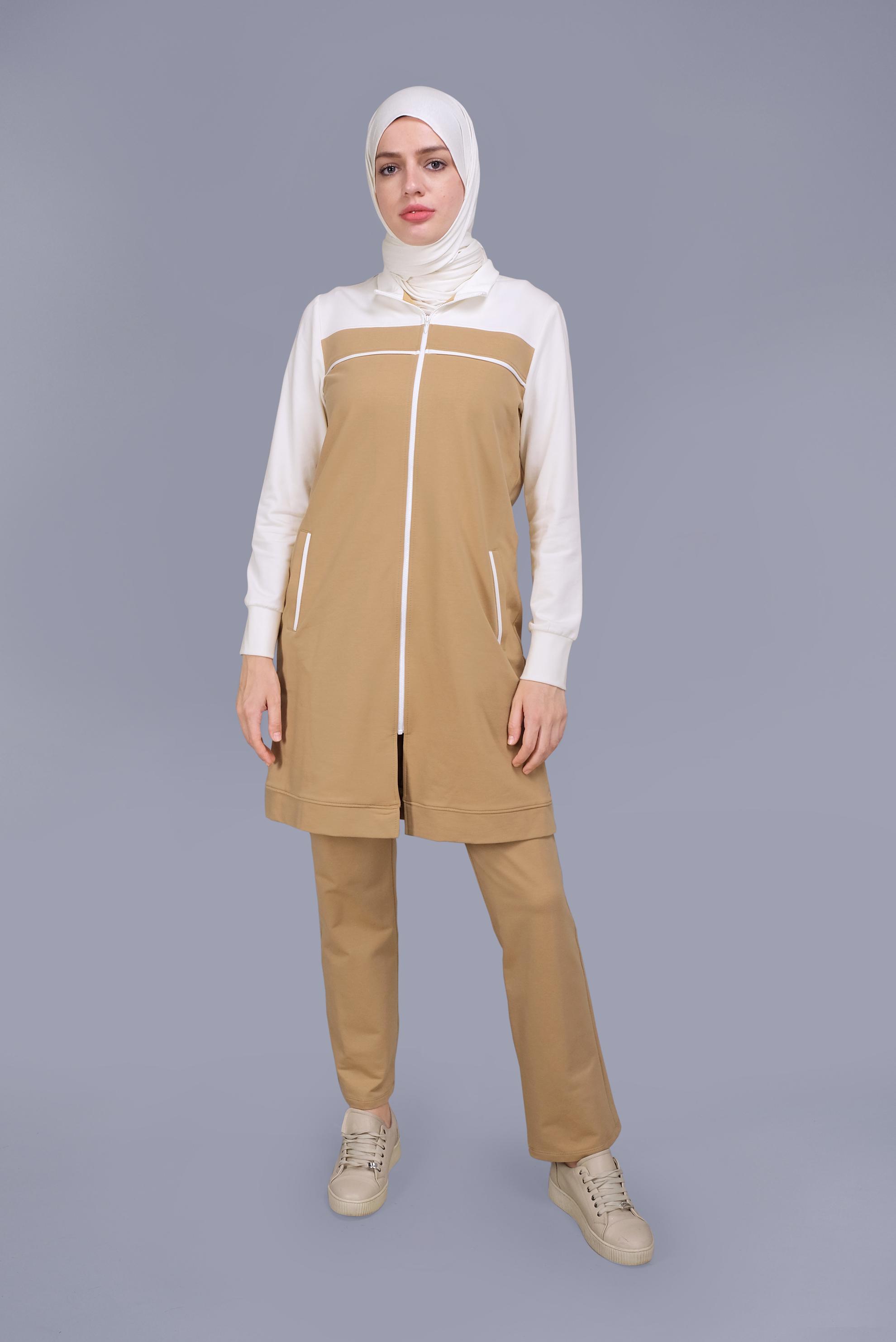 Tesettür giyim KAHVE FERMUARLI İKİ RENK EŞOFMAN TAKIM 41677