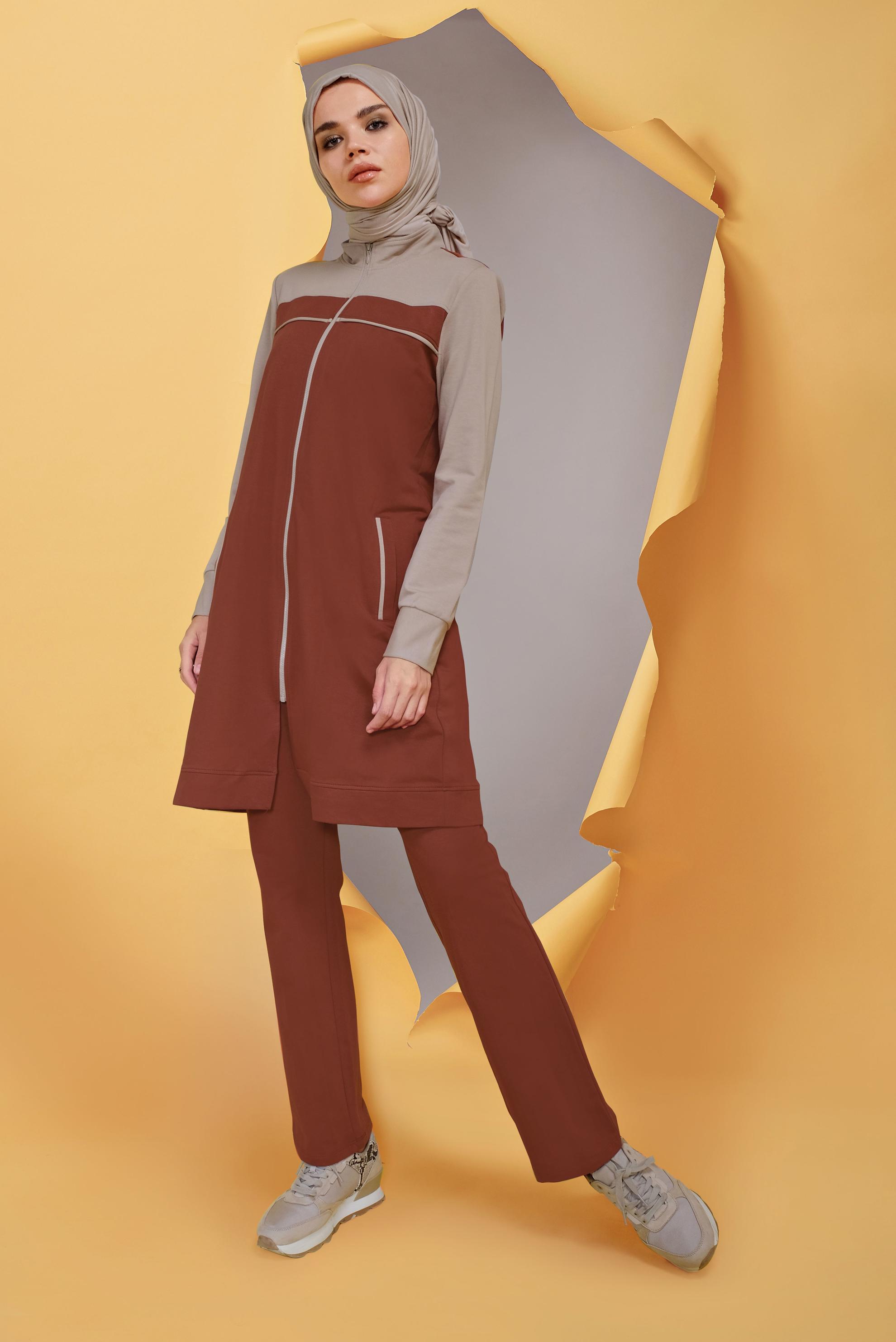 Tesettür giyim TURUNCU FERMUARLI İKİ RENK EŞOFMAN TAKIM 41677