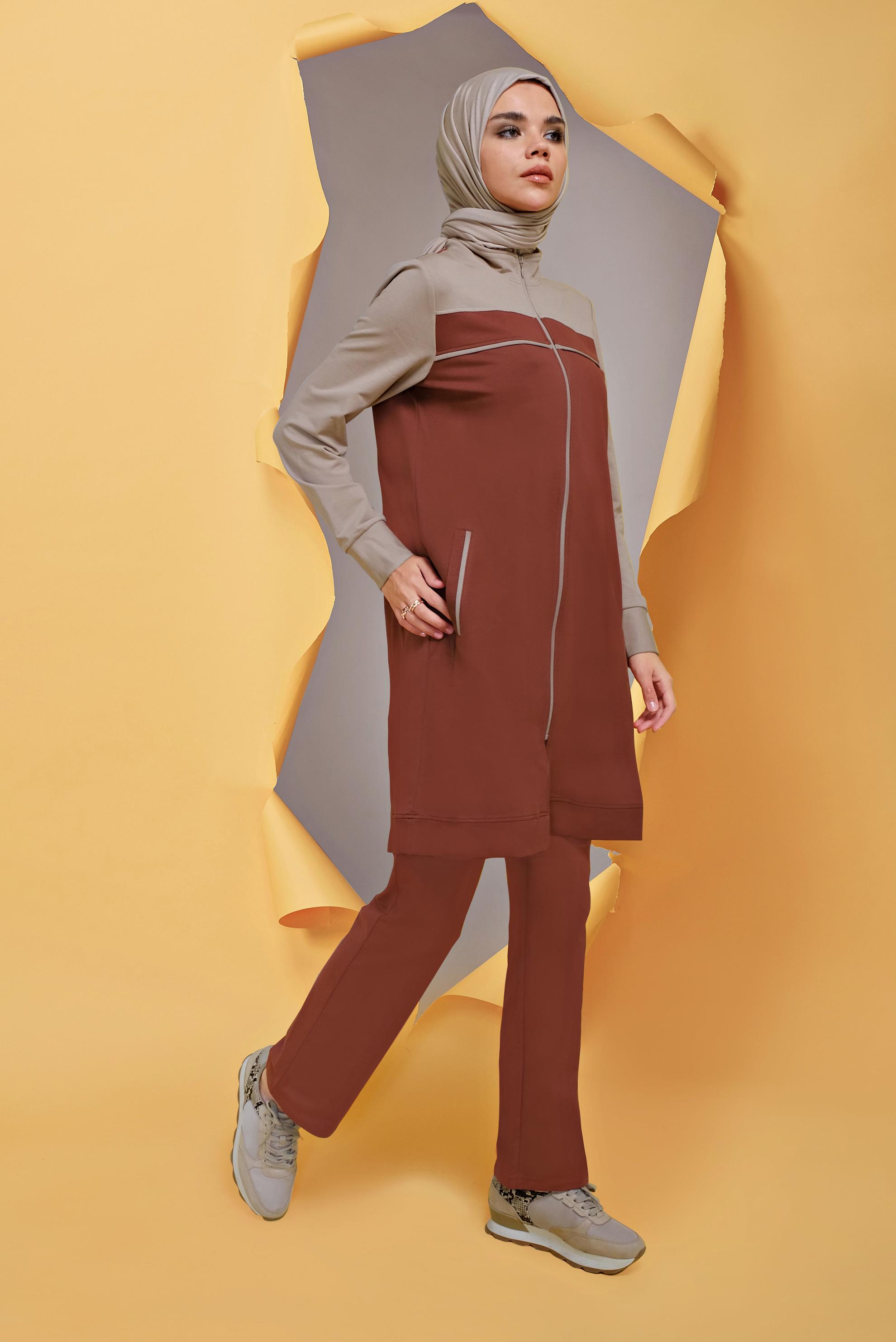 Tesettür giyim TURUNCU FERMUARLI İKİ RENK EŞOFMAN TAKIM 41677