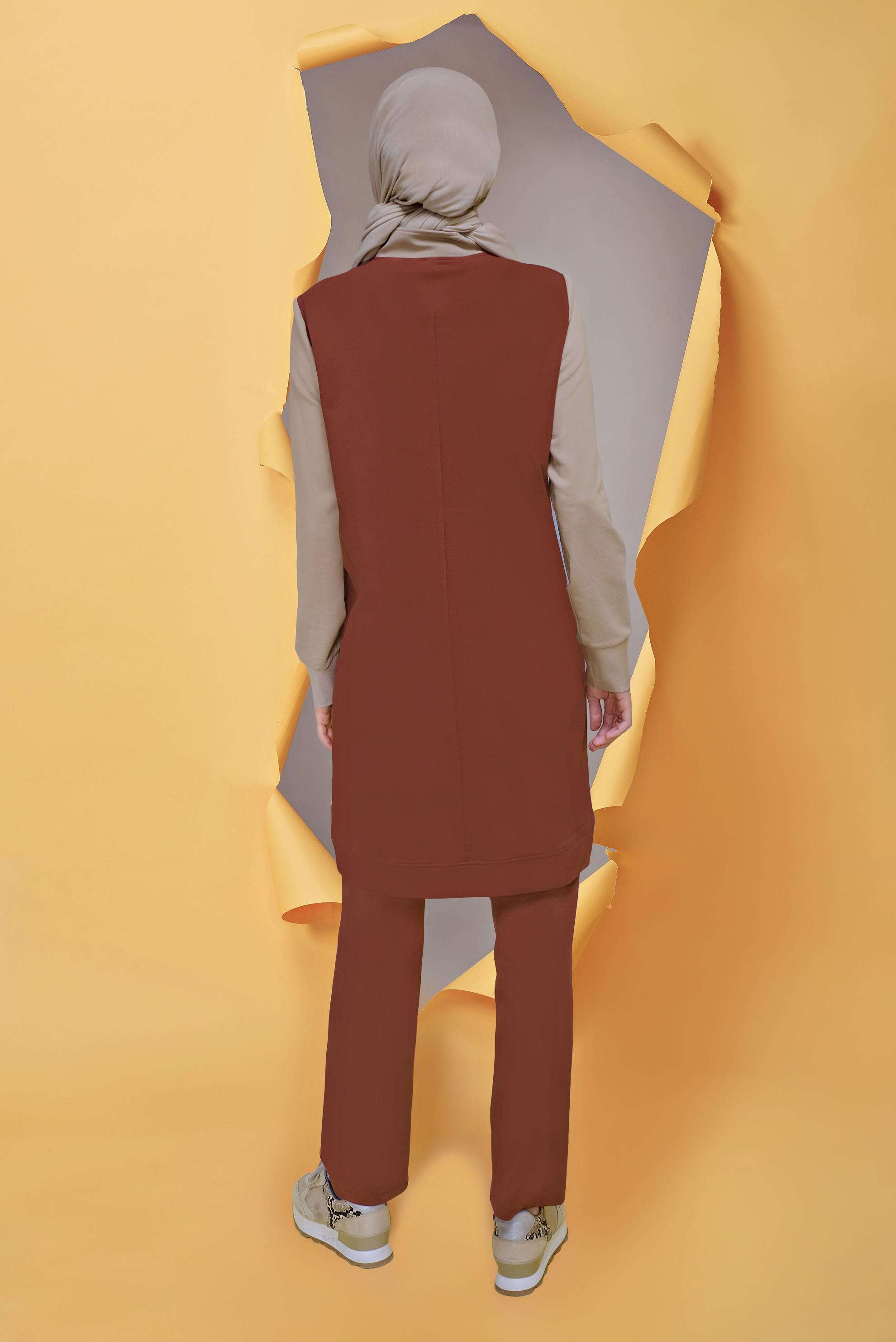 Tesettür giyim TURUNCU FERMUARLI İKİ RENK EŞOFMAN TAKIM 41677