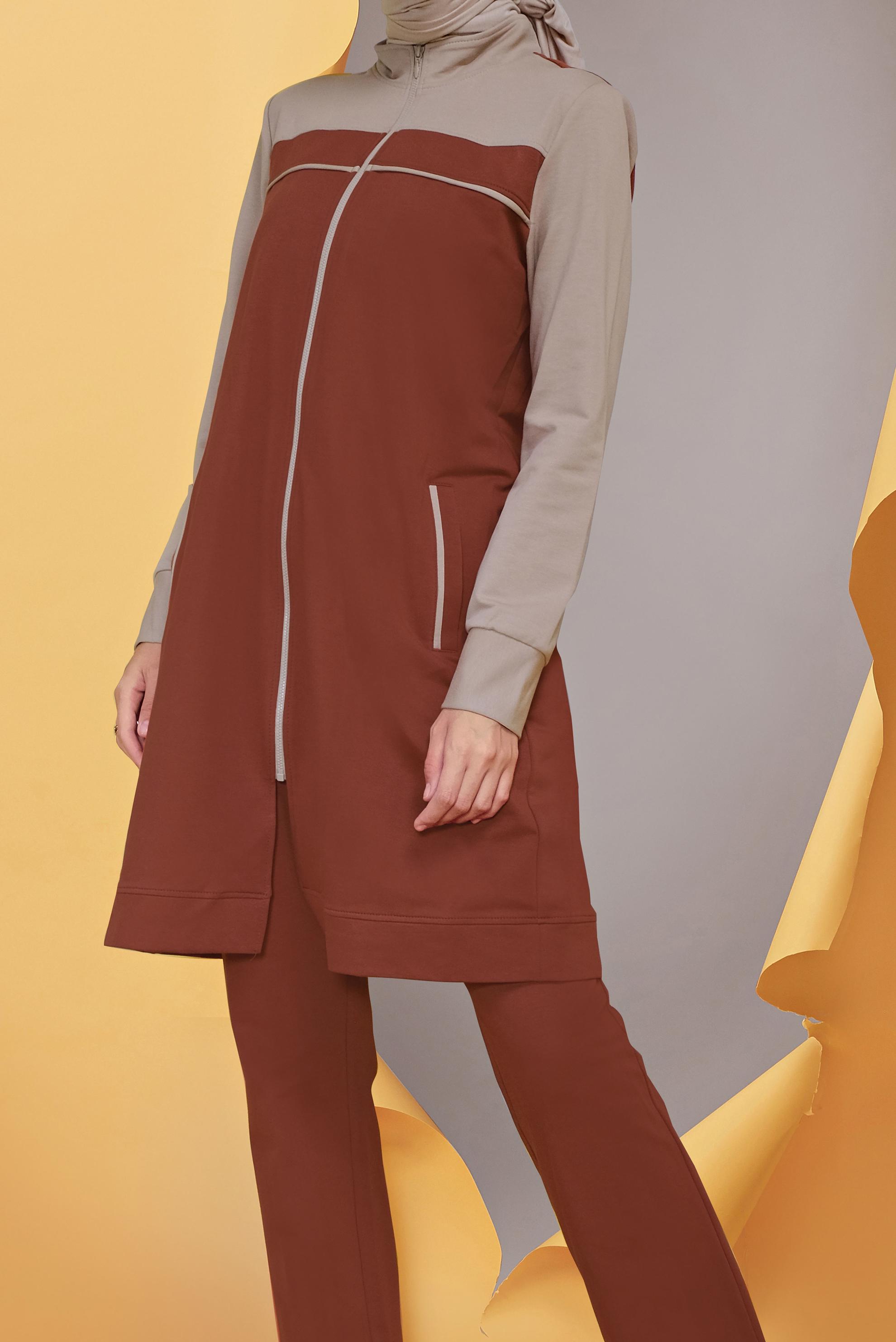 Tesettür giyim TURUNCU FERMUARLI İKİ RENK EŞOFMAN TAKIM 41677