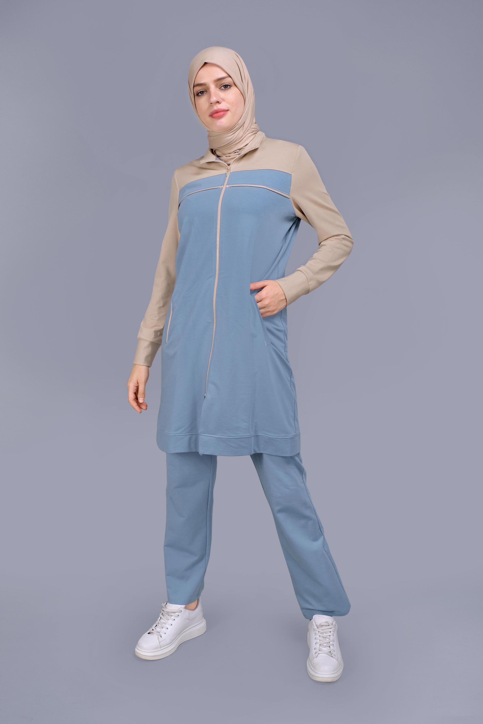 Tesettür giyim MAVİ FERMUARLI İKİ RENK EŞOFMAN TAKIM 41677