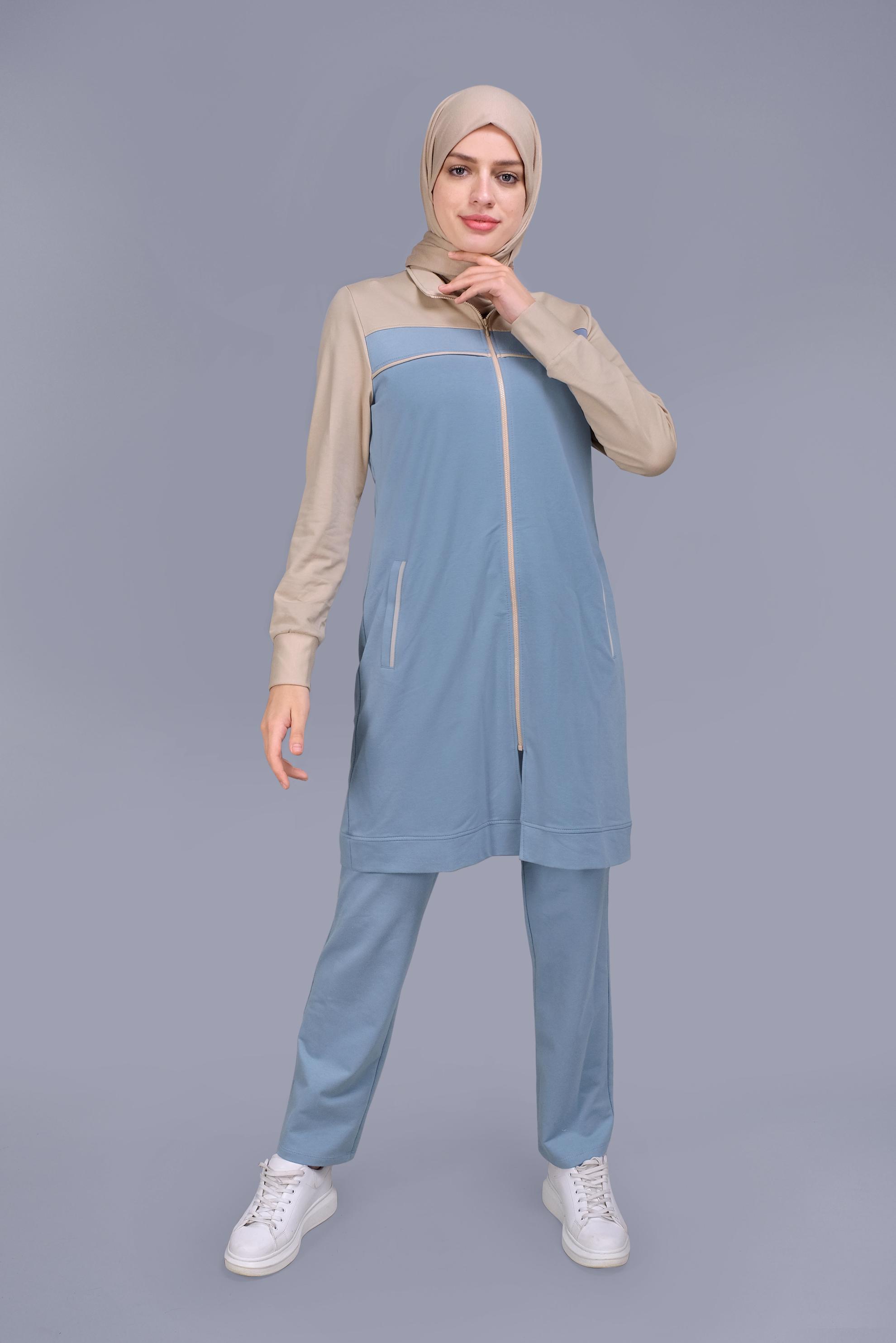 Tesettür giyim MAVİ FERMUARLI İKİ RENK EŞOFMAN TAKIM 41677