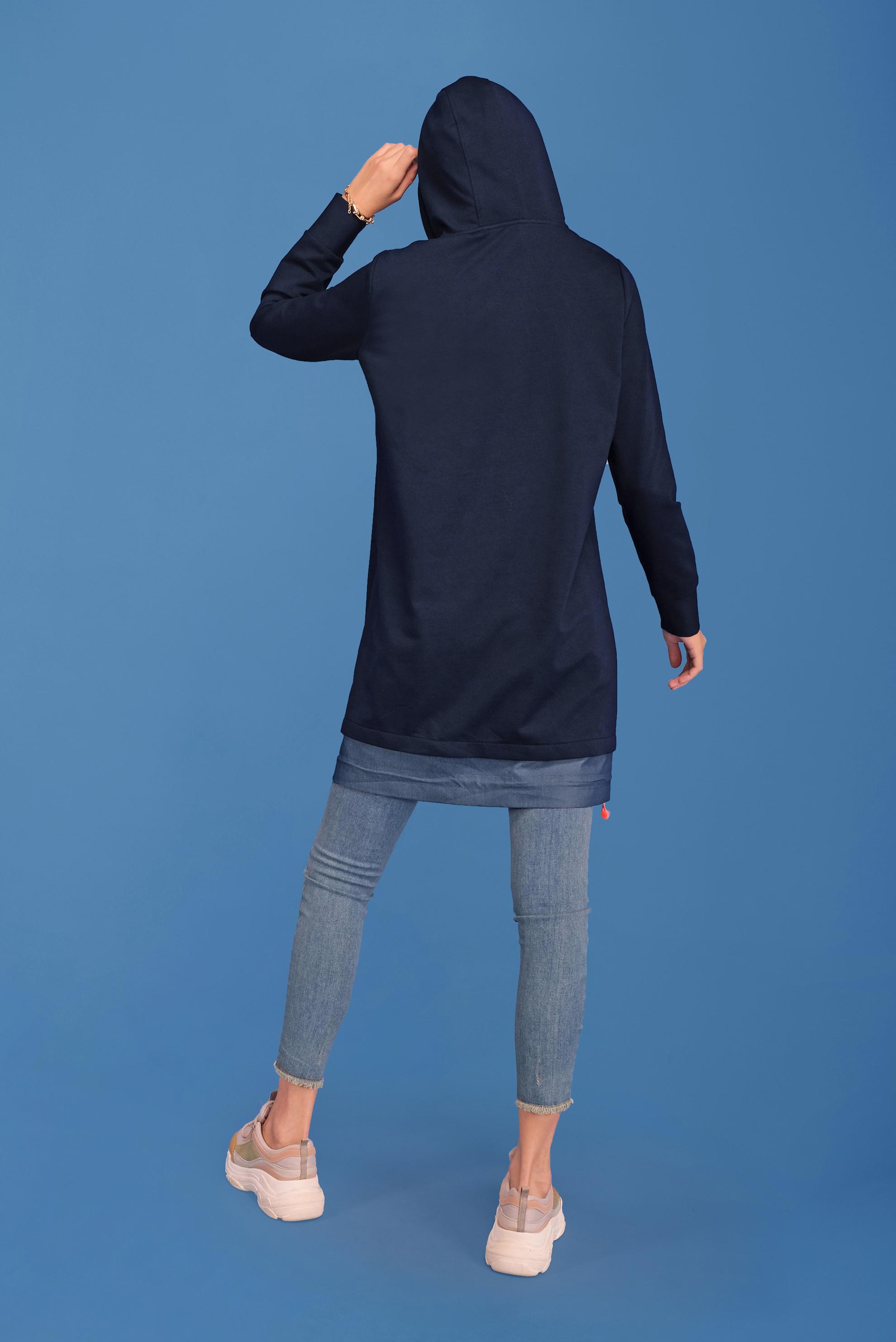 Tesettür giyim LACİVERT KAPÜŞONLU CEPLİ TUNİK 41713 