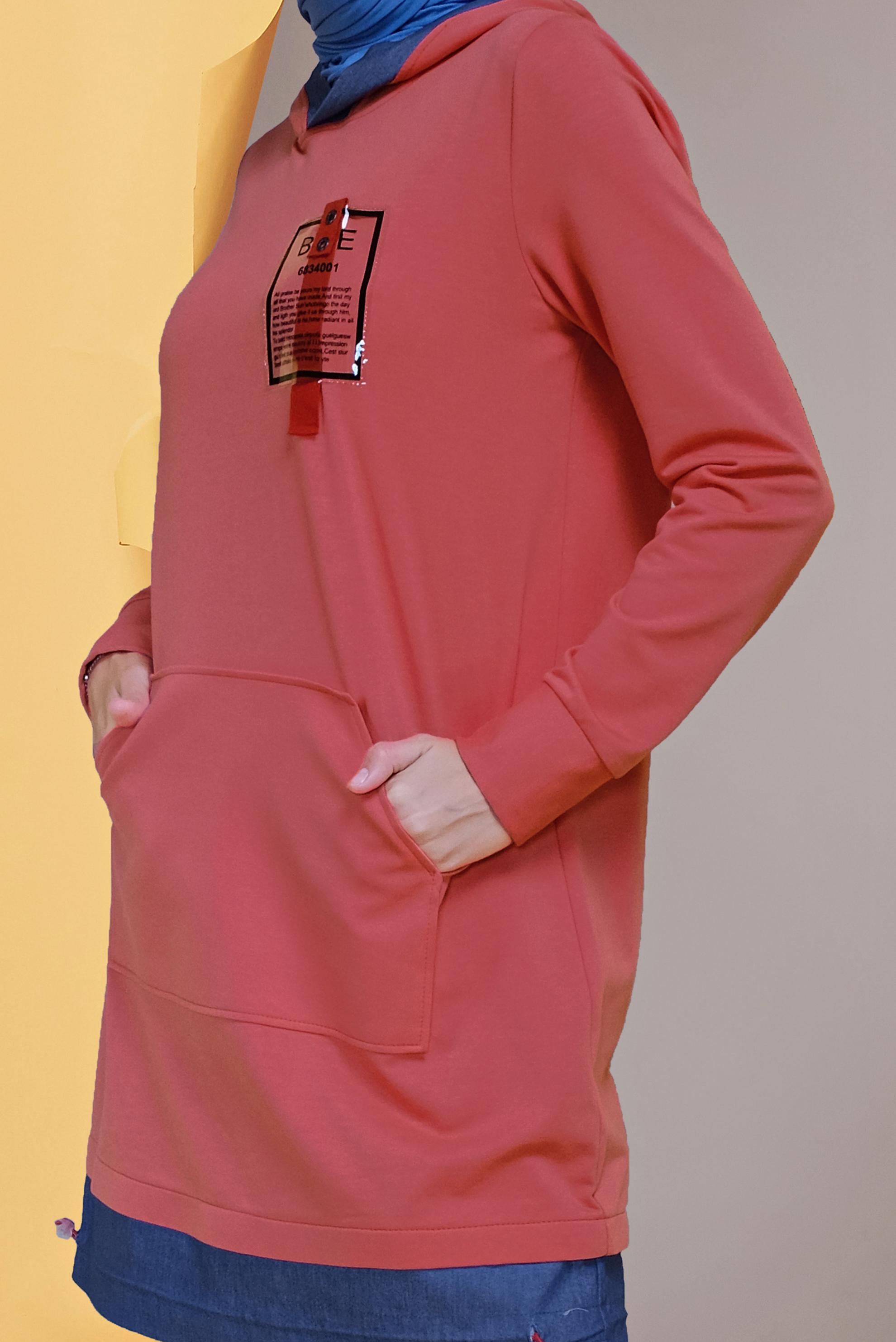 Tesettür giyim MERCAN KAPÜŞONLU CEPLİ TUNİK 41713 