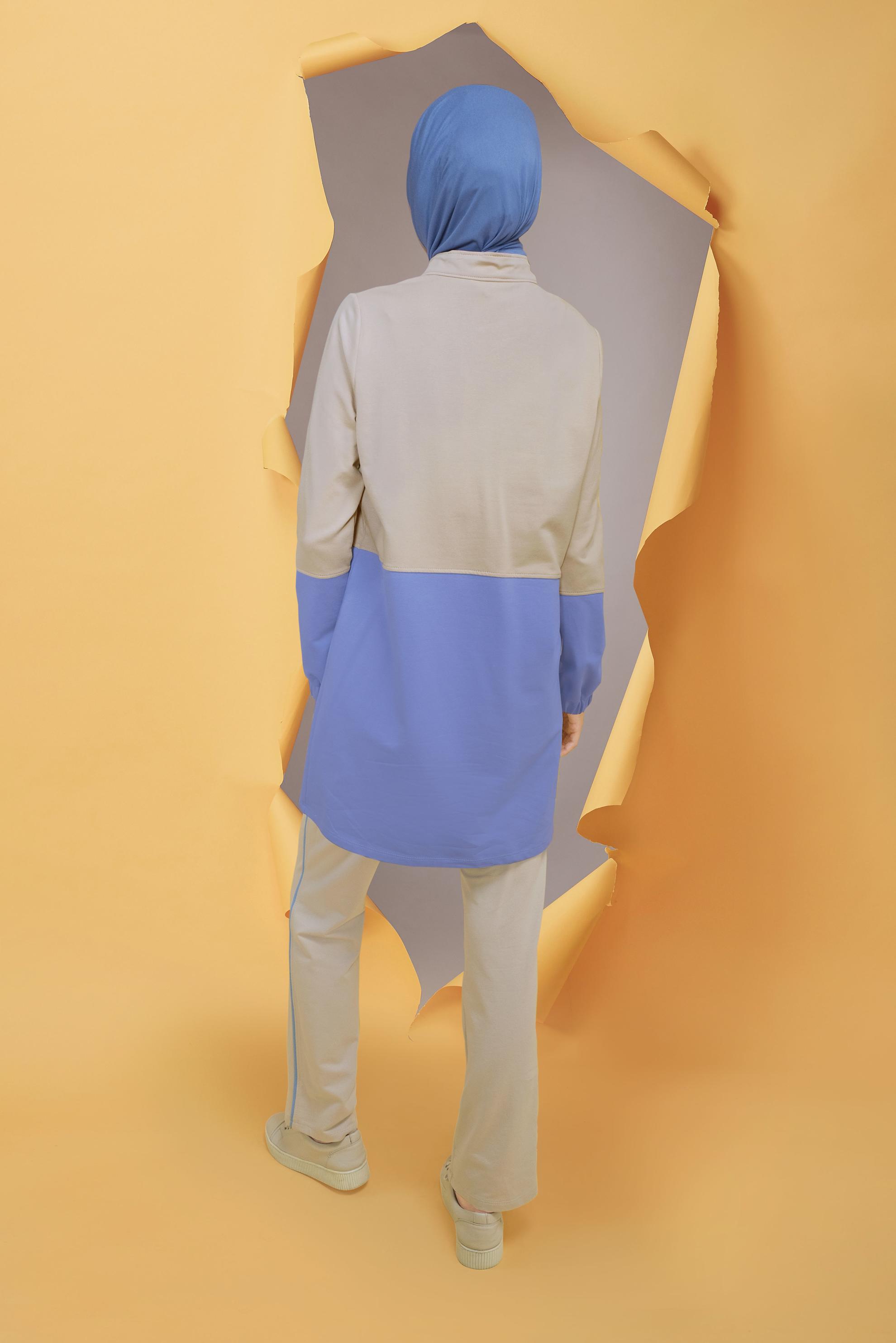 Tesettür giyim MAVİ FERMUAR DETAYLI İKİ RENK EŞOFMAN TAKIMI 41716