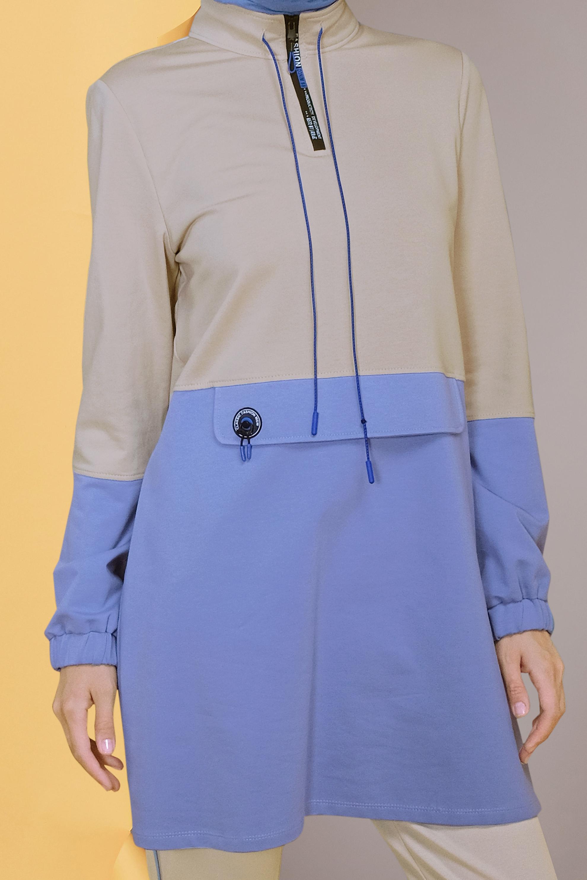 Tesettür giyim MAVİ FERMUAR DETAYLI İKİ RENK EŞOFMAN TAKIMI 41716