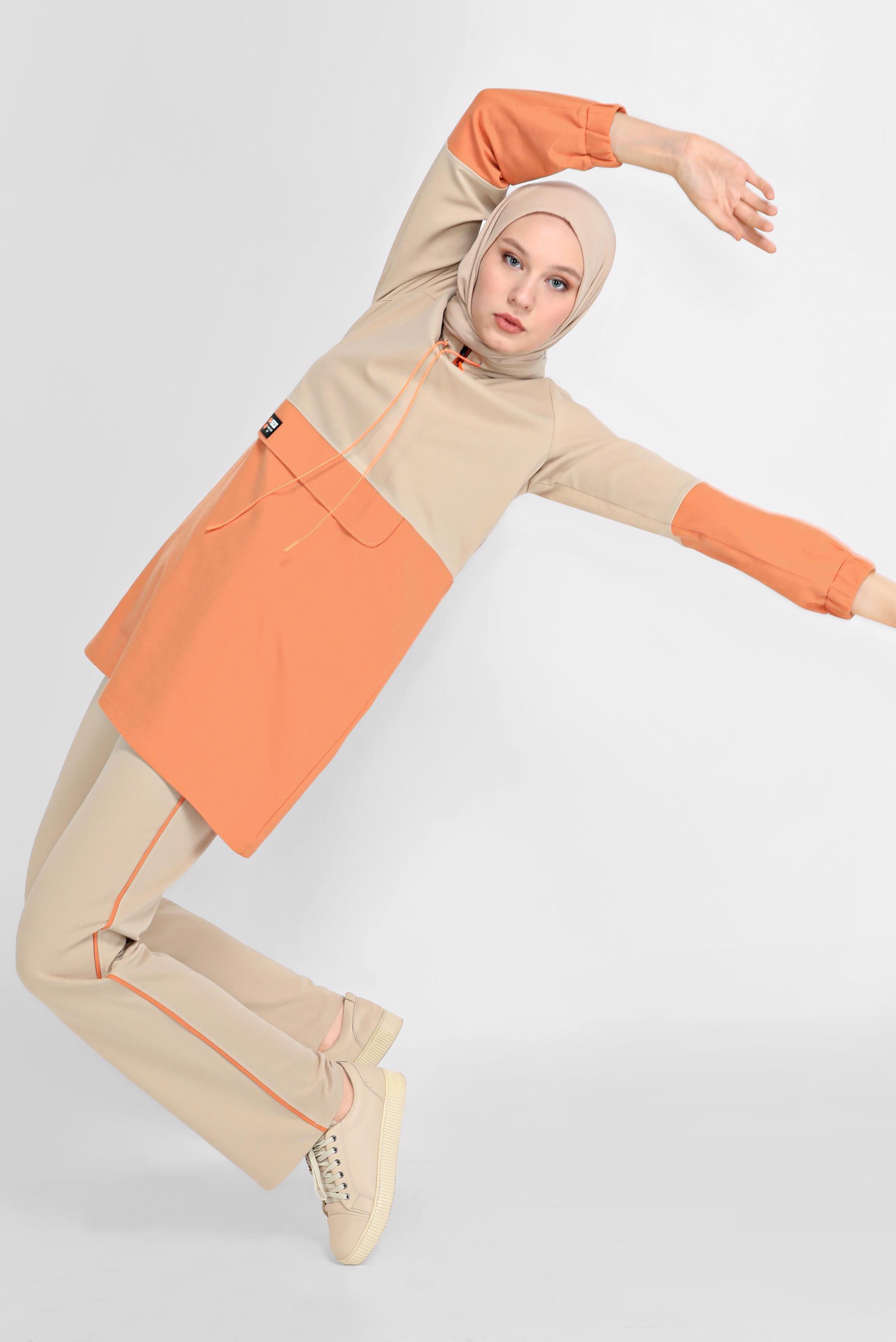 Tesettür giyim TURUNCU FERMUAR DETAYLI İKİ RENK EŞOFMAN TAKIMI 41716