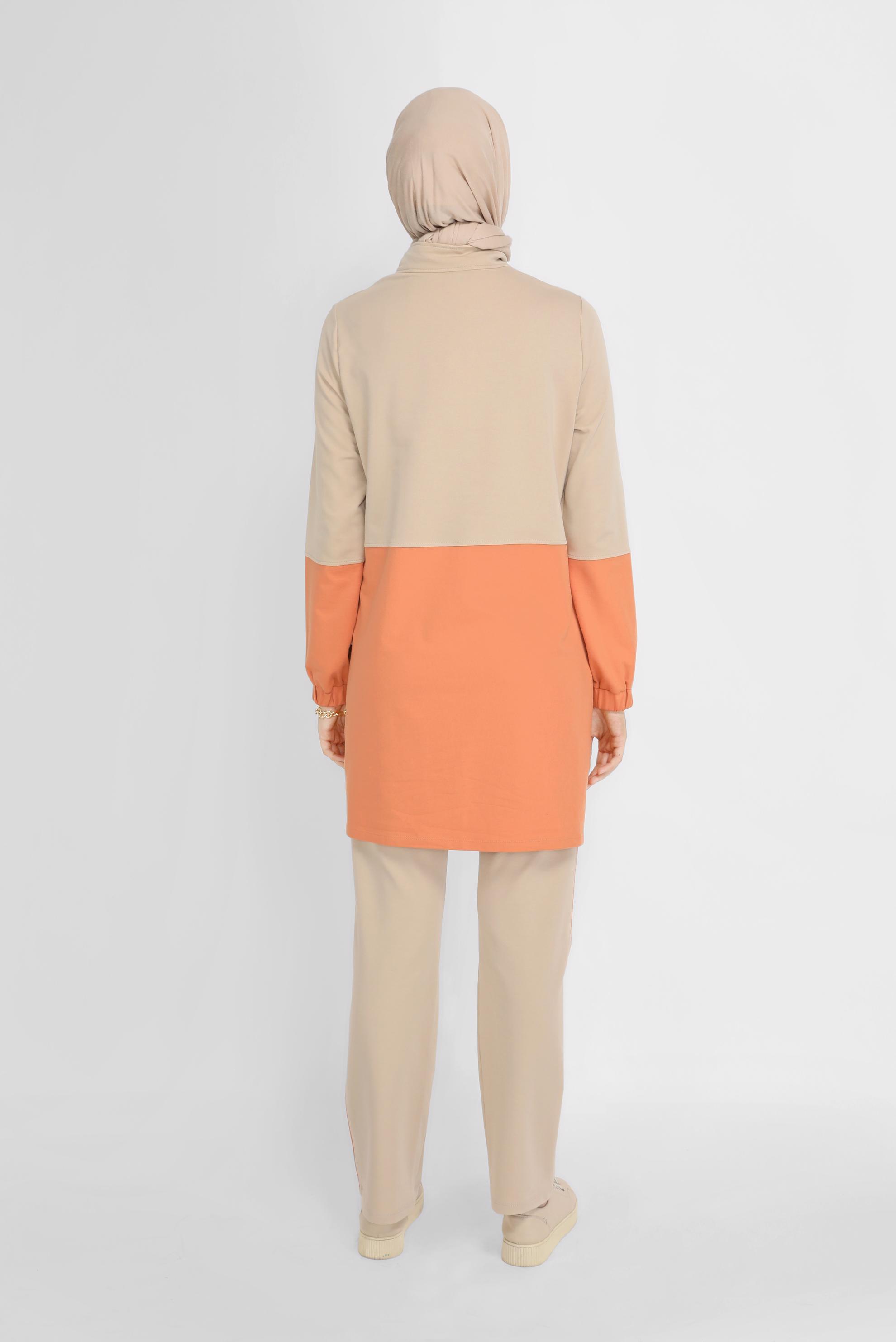 Tesettür giyim TURUNCU FERMUAR DETAYLI İKİ RENK EŞOFMAN TAKIMI 41716