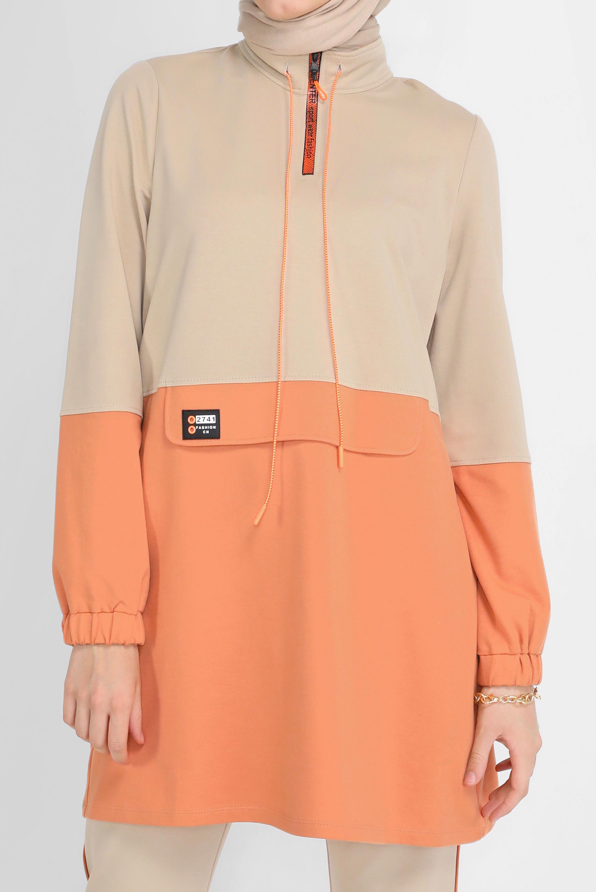 Tesettür giyim TURUNCU FERMUAR DETAYLI İKİ RENK EŞOFMAN TAKIMI 41716