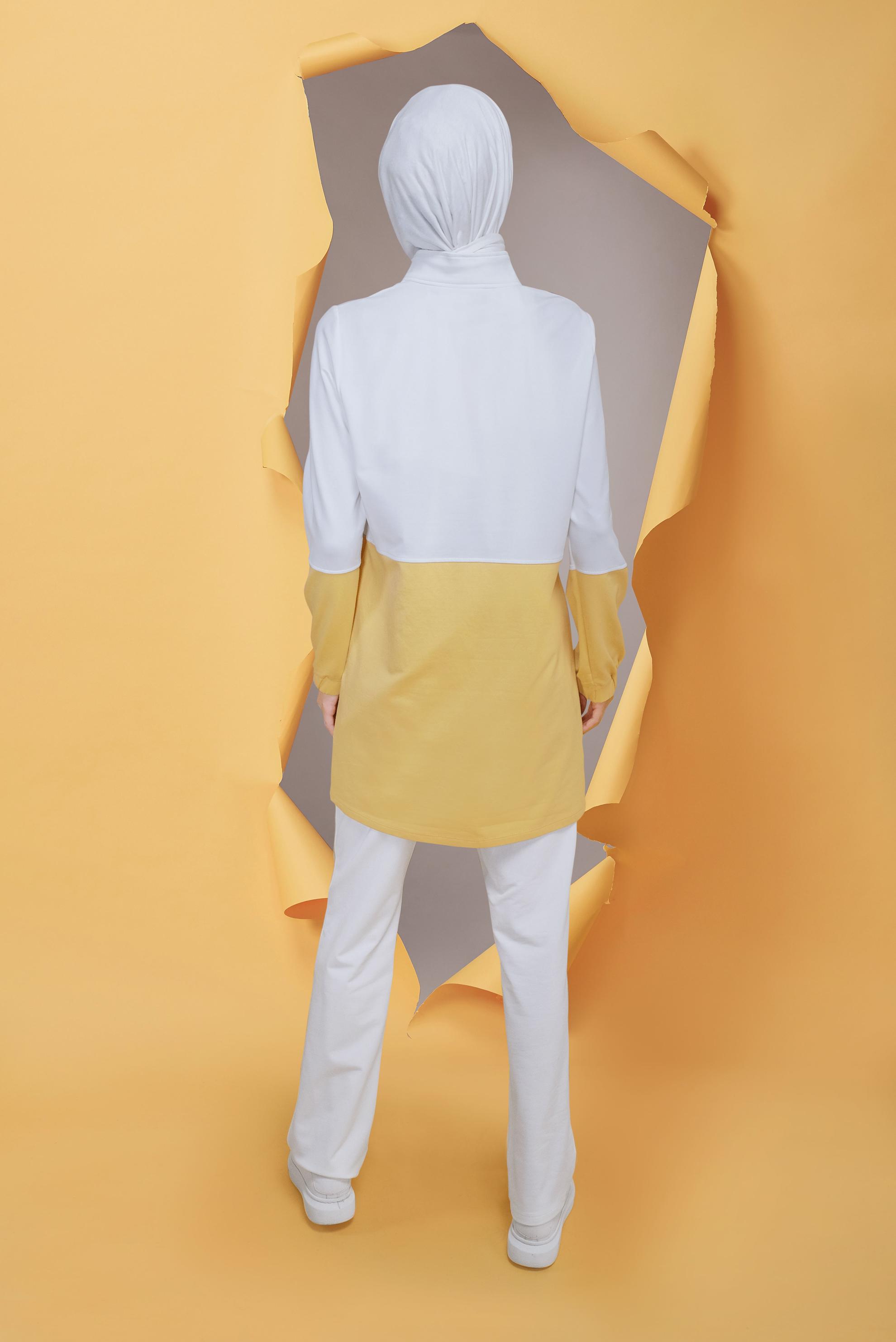 Vêtements hijab JAUNE ENSEMBLE DE SURVÊTEMENT 2 COULEURS AVEC DÉTAIL ZIPPÉ 41716