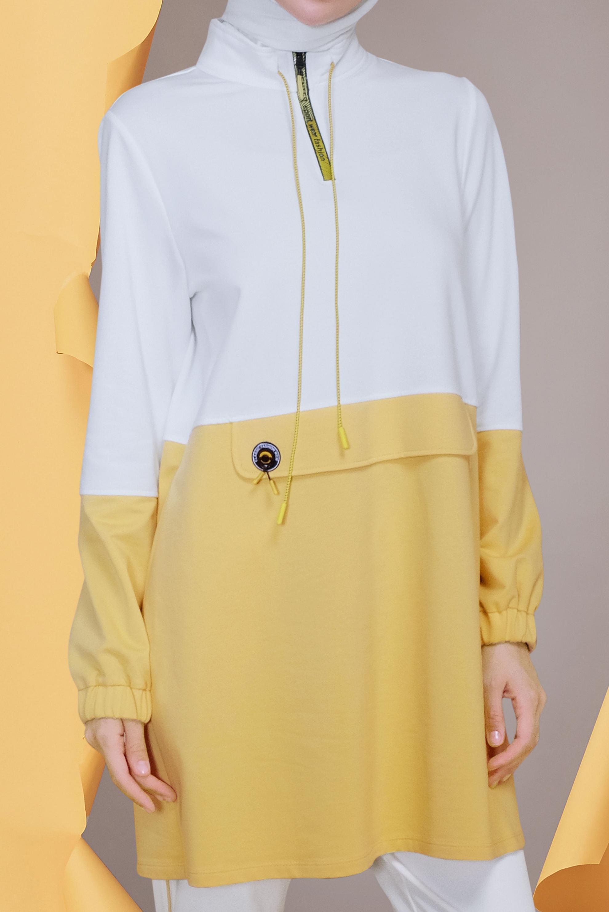 Vêtements hijab JAUNE ENSEMBLE DE SURVÊTEMENT 2 COULEURS AVEC DÉTAIL ZIPPÉ 41716