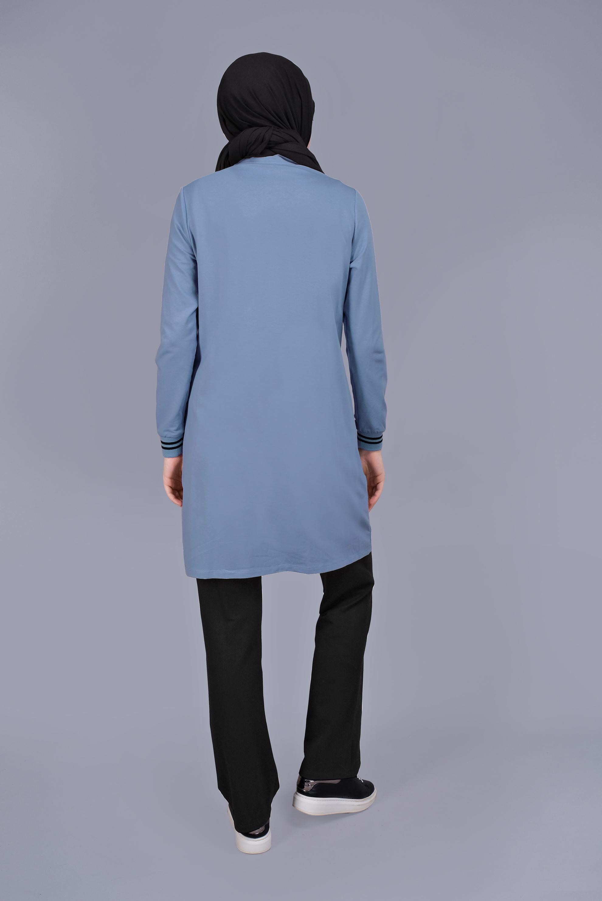 Tesettür giyim MAVİ FERMUARLI BAĞCIKLI İKİLİ PANTOLONLU TAKIM 41717