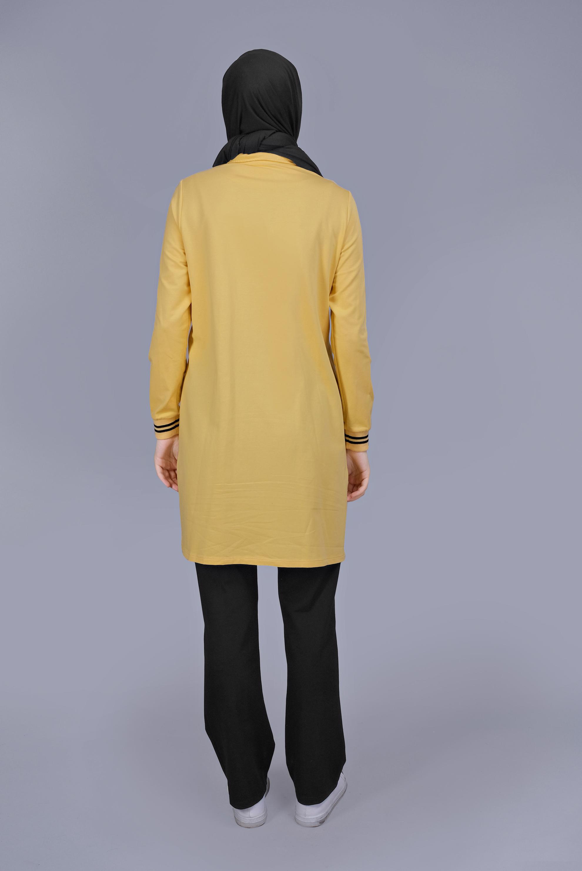 Tesettür giyim SARI FERMUARLI BAĞCIKLI İKİLİ PANTOLONLU TAKIM 41717