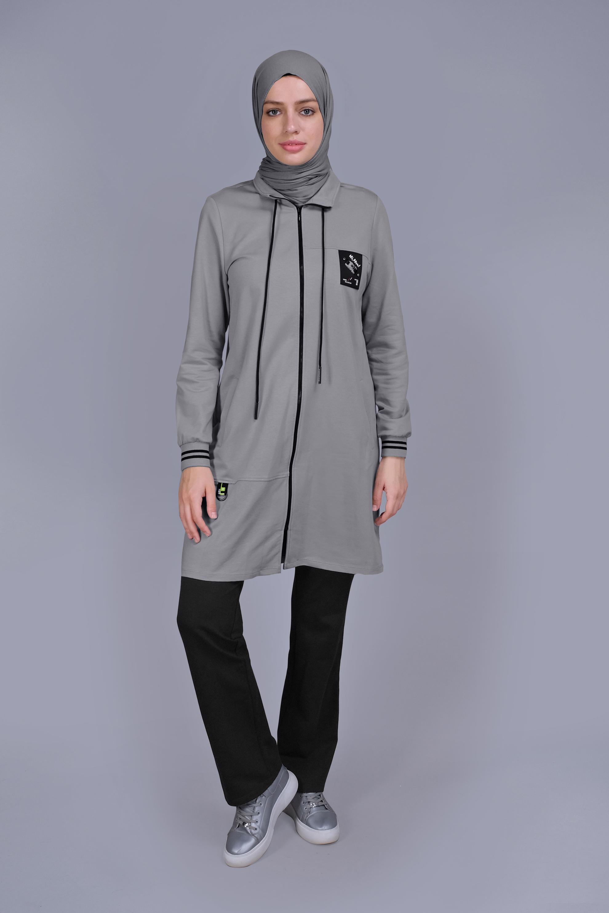 Tesettür giyim GÜMÜŞ FERMUARLI BAĞCIKLI İKİLİ PANTOLONLU TAKIM 41717