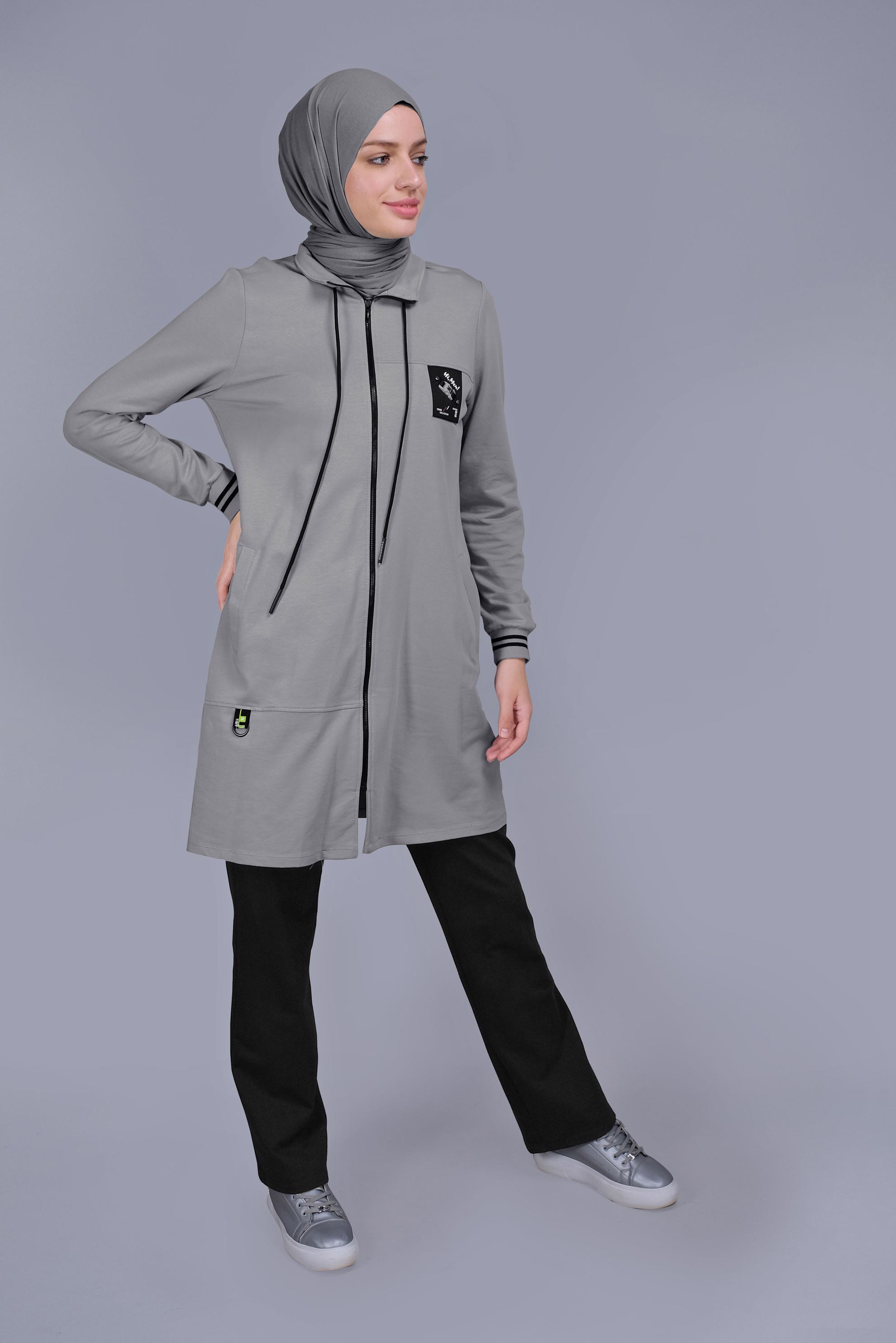 Tesettür giyim GÜMÜŞ FERMUARLI BAĞCIKLI İKİLİ PANTOLONLU TAKIM 41717