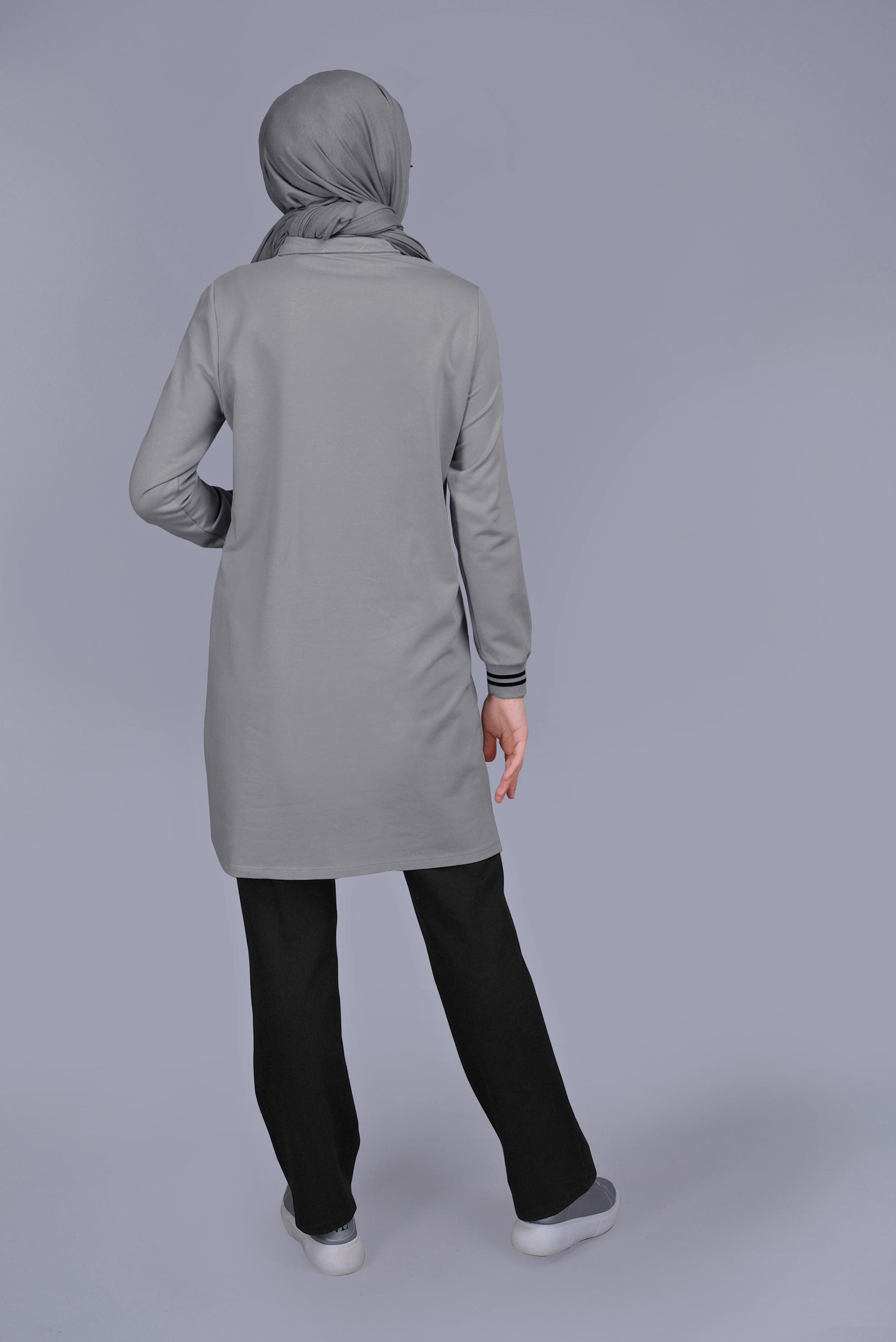 Tesettür giyim GÜMÜŞ FERMUARLI BAĞCIKLI İKİLİ PANTOLONLU TAKIM 41717