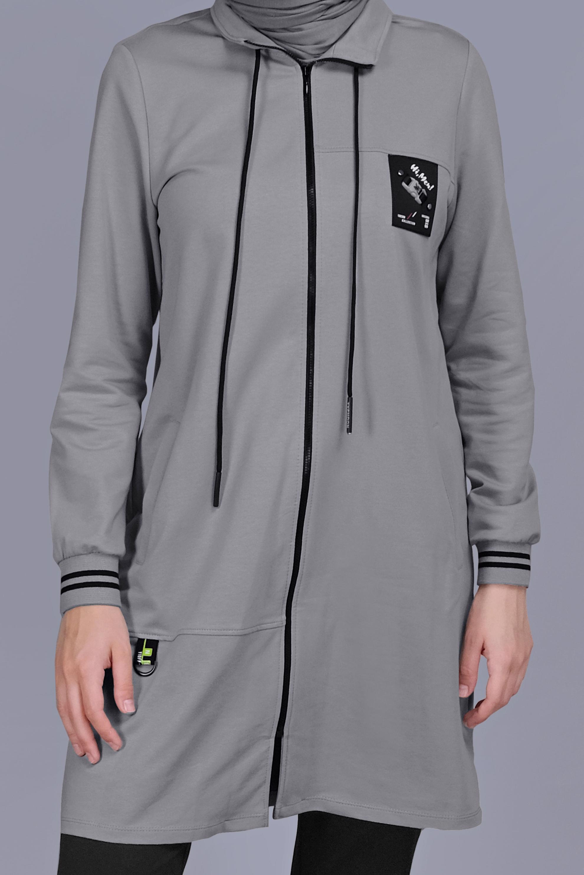 Tesettür giyim GÜMÜŞ FERMUARLI BAĞCIKLI İKİLİ PANTOLONLU TAKIM 41717