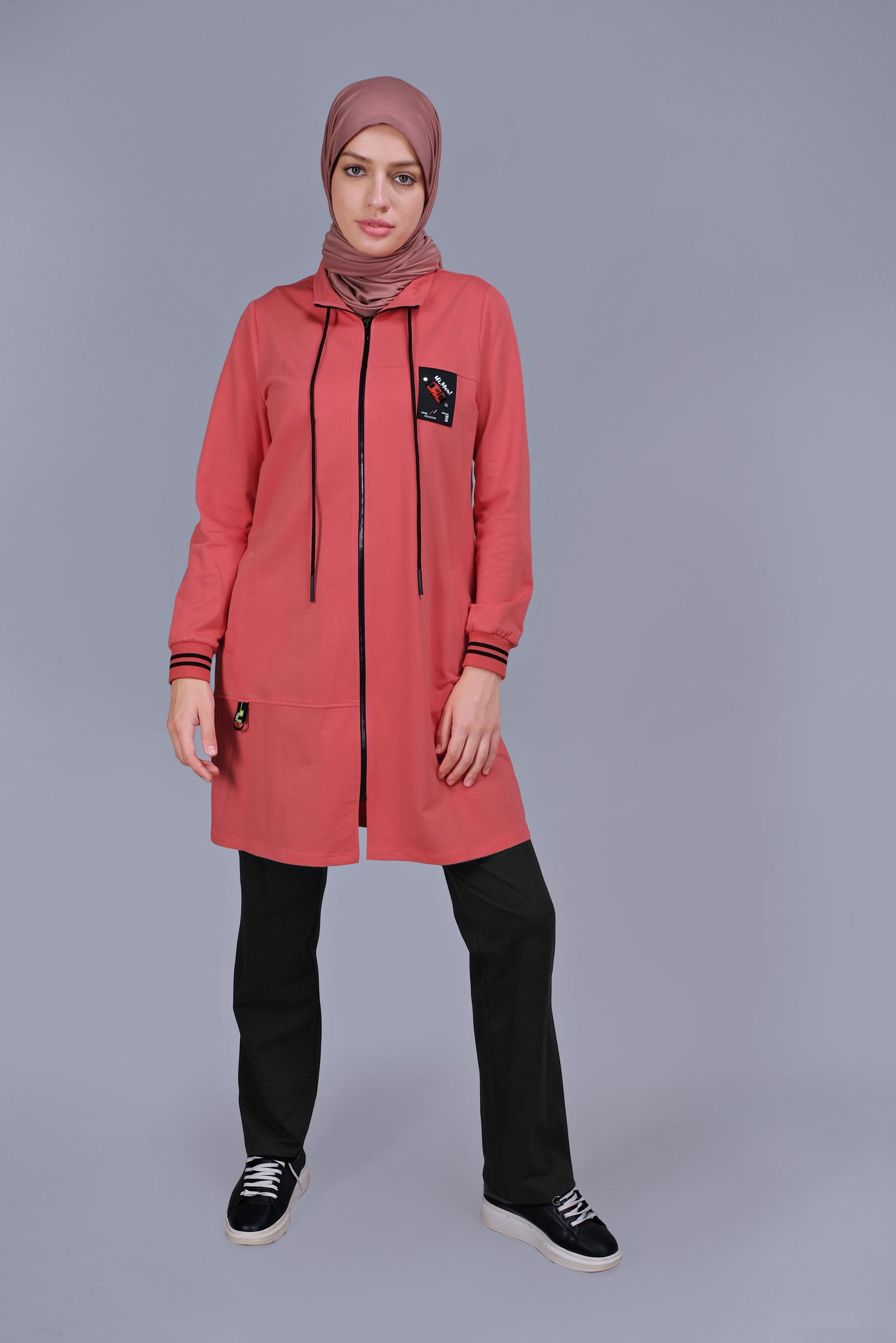 Tesettür giyim MERCAN FERMUARLI BAĞCIKLI İKİLİ PANTOLONLU TAKIM 41717