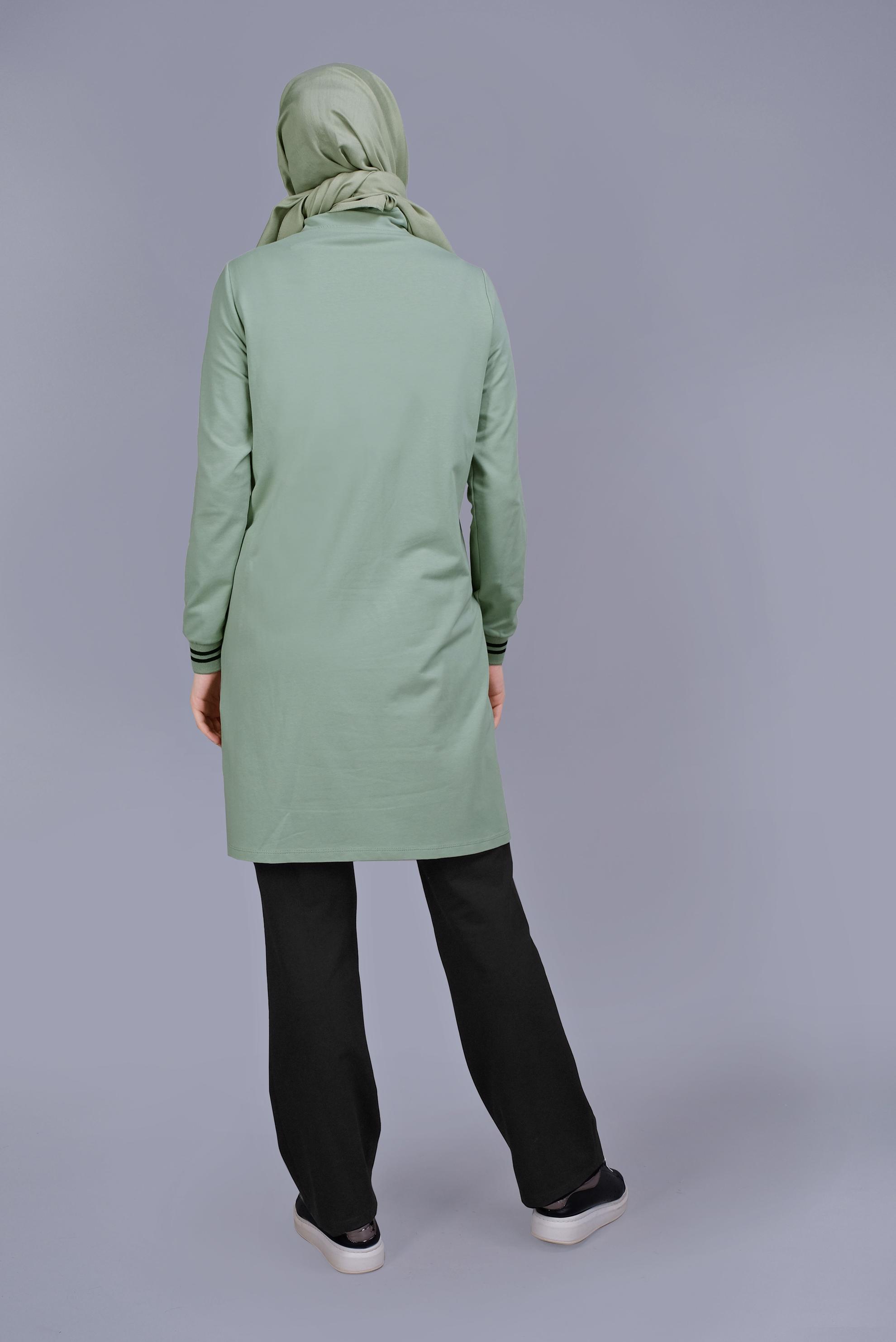 Tesettür giyim YEŞİL FERMUARLI BAĞCIKLI İKİLİ PANTOLONLU TAKIM 41717