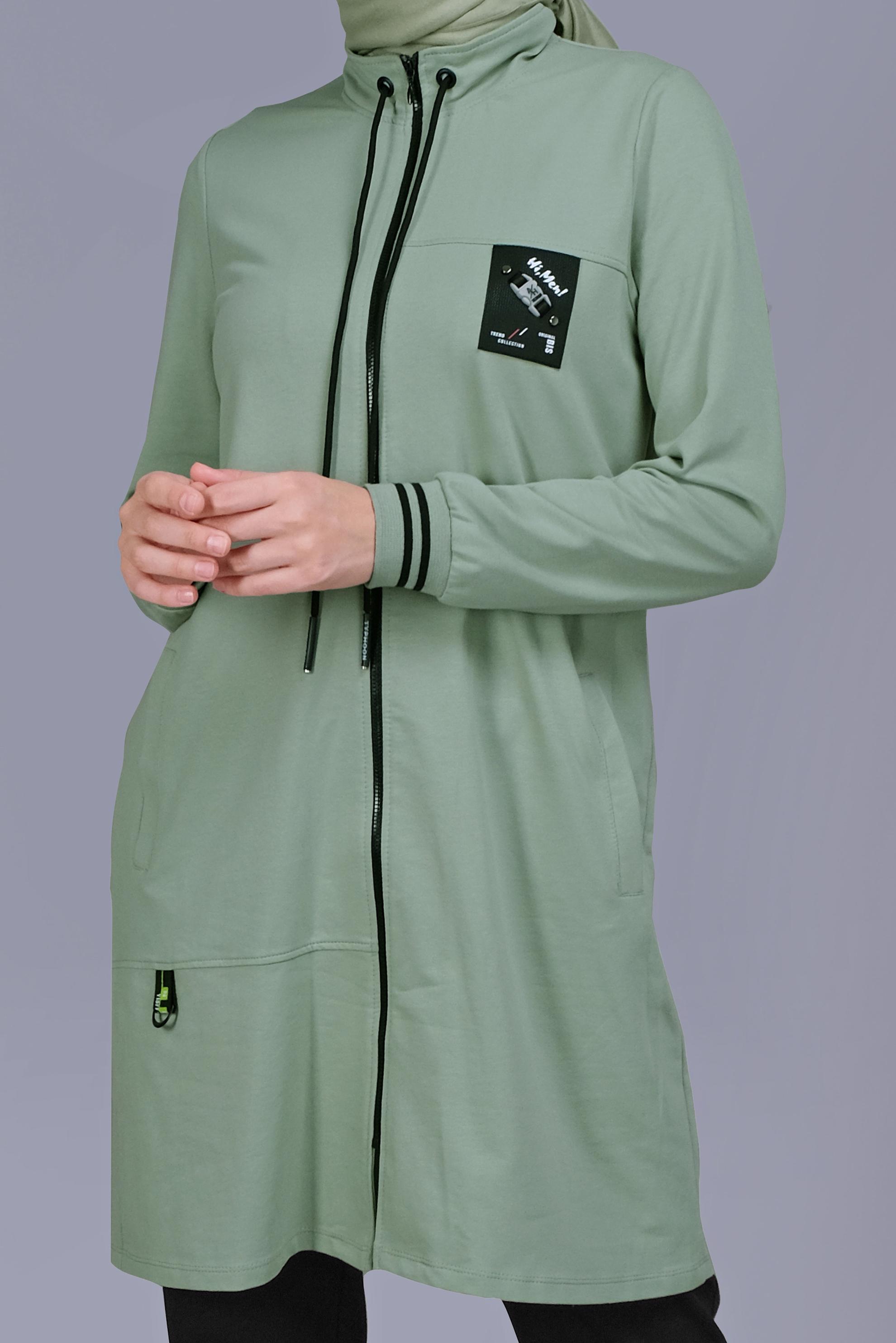 Tesettür giyim YEŞİL FERMUARLI BAĞCIKLI İKİLİ PANTOLONLU TAKIM 41717