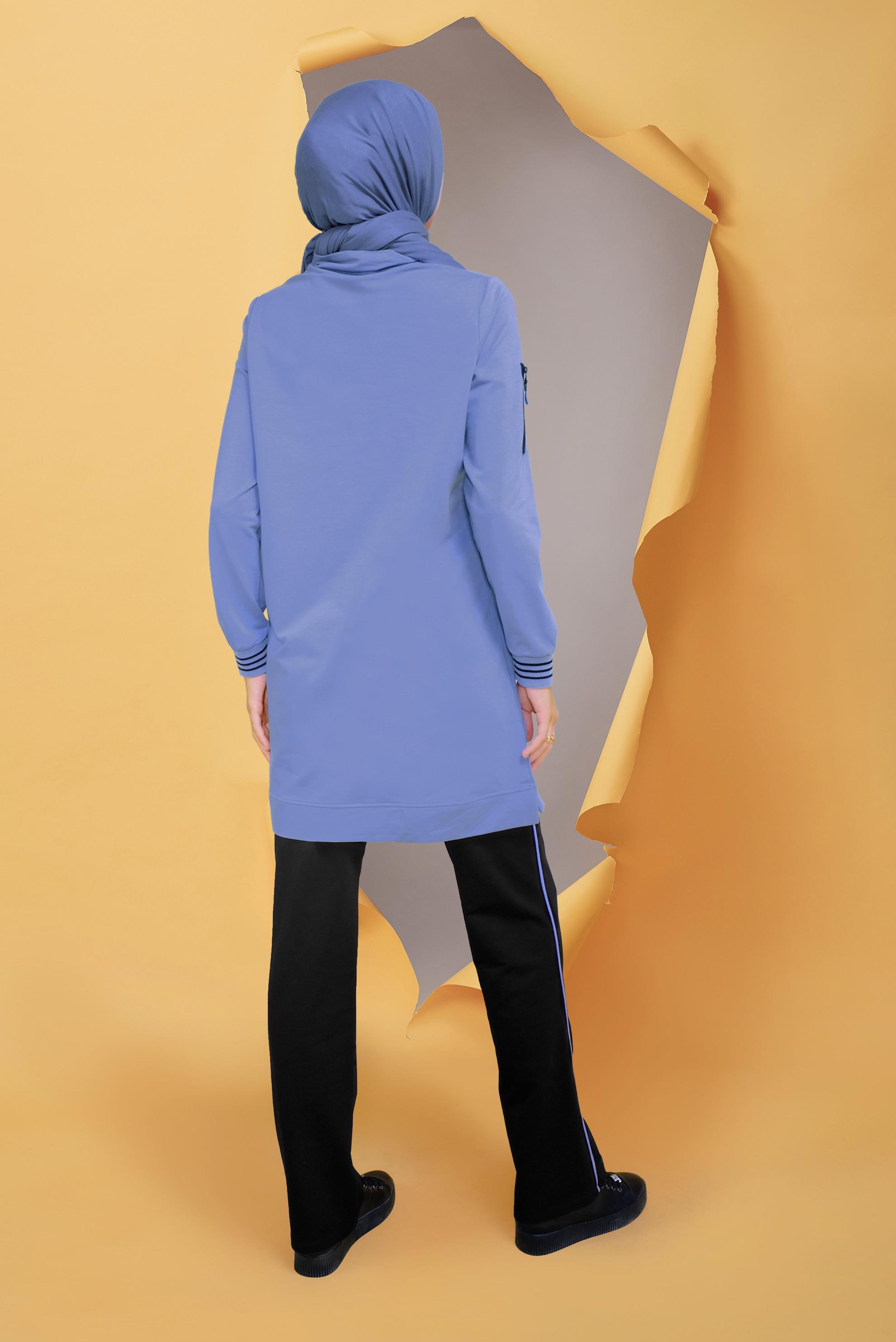 Tesettür giyim MAVİ MANŞETLERİ LASTİKLİ FERMUAR DETAYLI PANT. EŞOFMAN TAKIMI 41718 