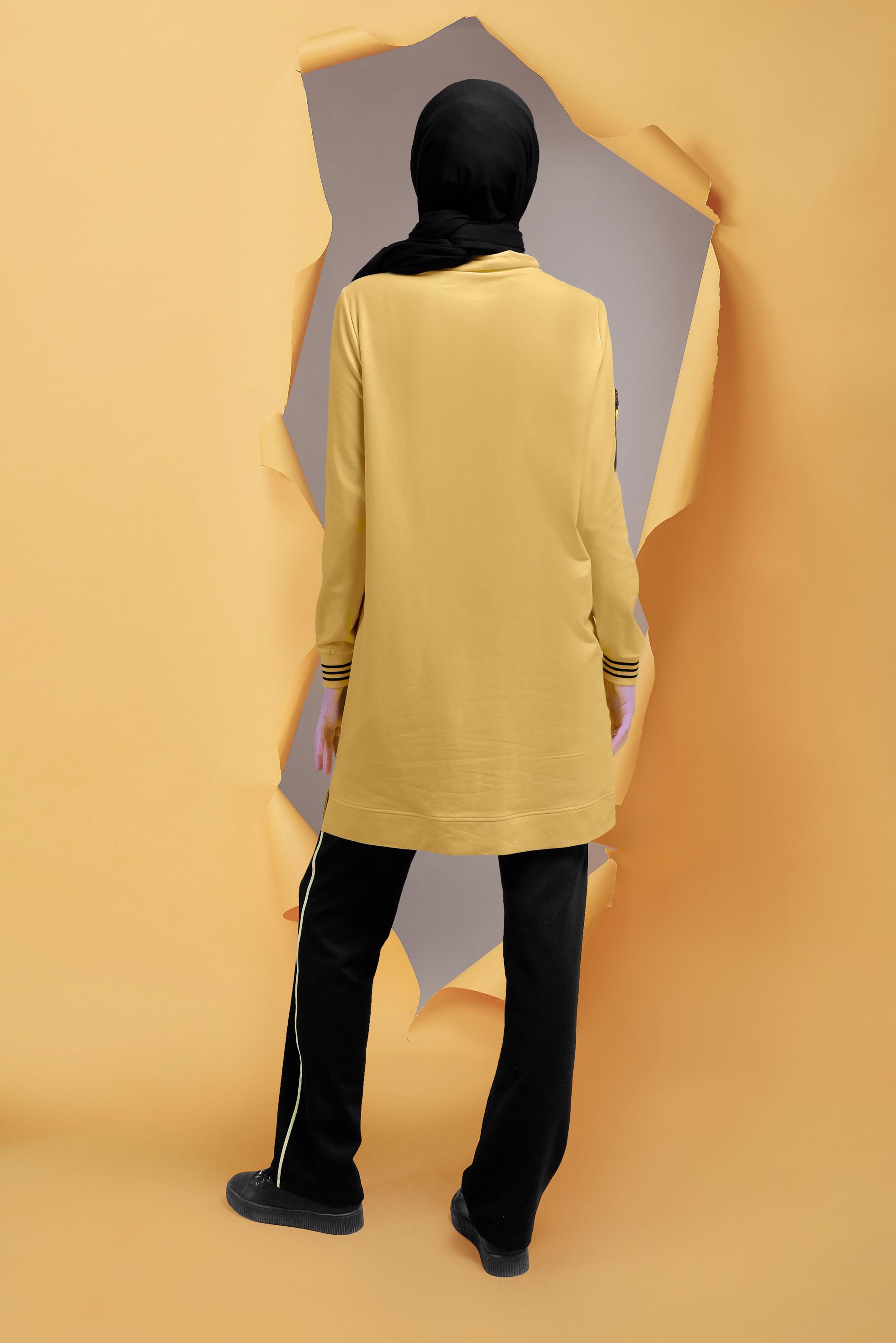 Tesettür giyim SARI MANŞETLERİ LASTİKLİ FERMUAR DETAYLI PANT. EŞOFMAN TAKIMI 41718 