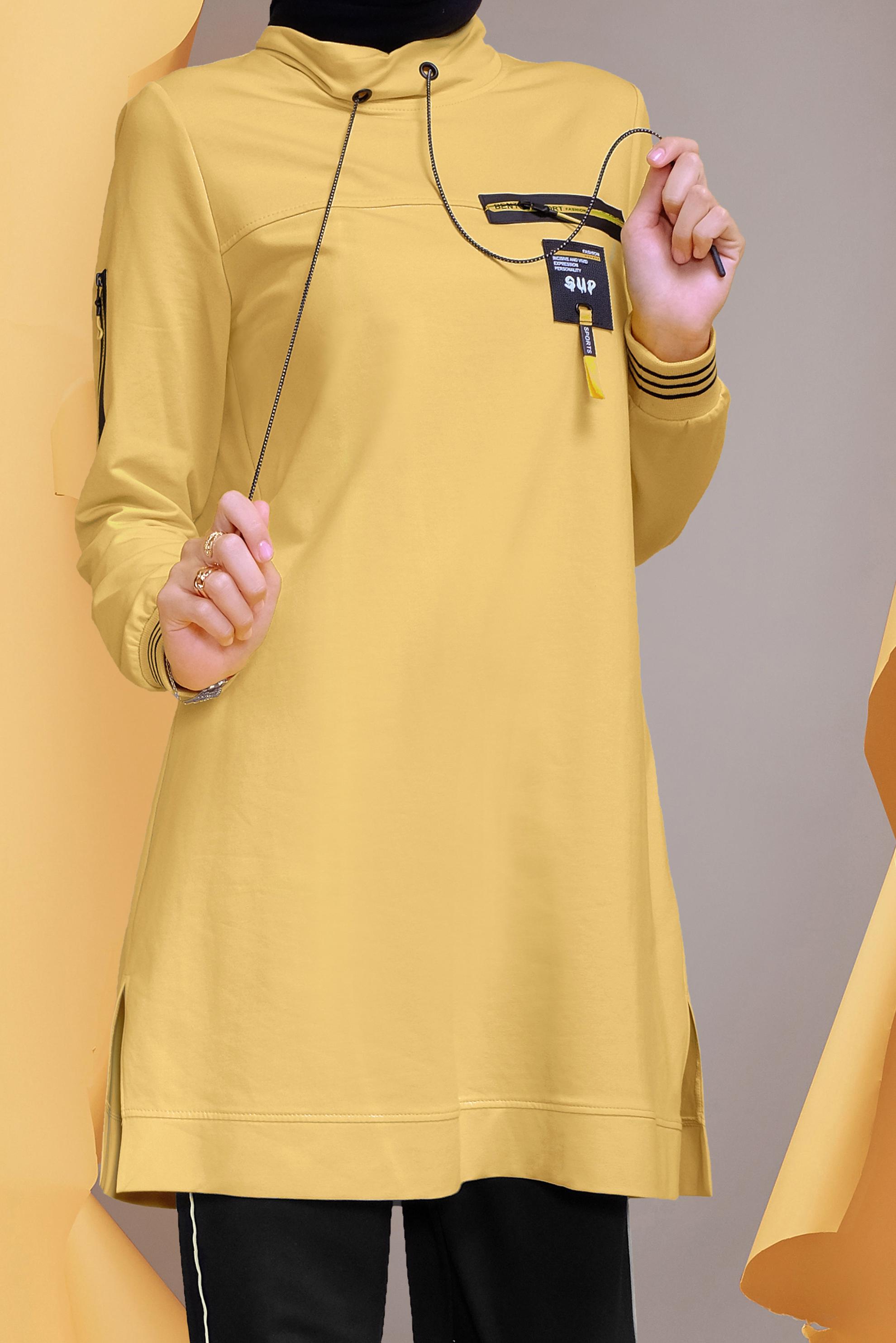 Tesettür giyim SARI MANŞETLERİ LASTİKLİ FERMUAR DETAYLI PANT. EŞOFMAN TAKIMI 41718 