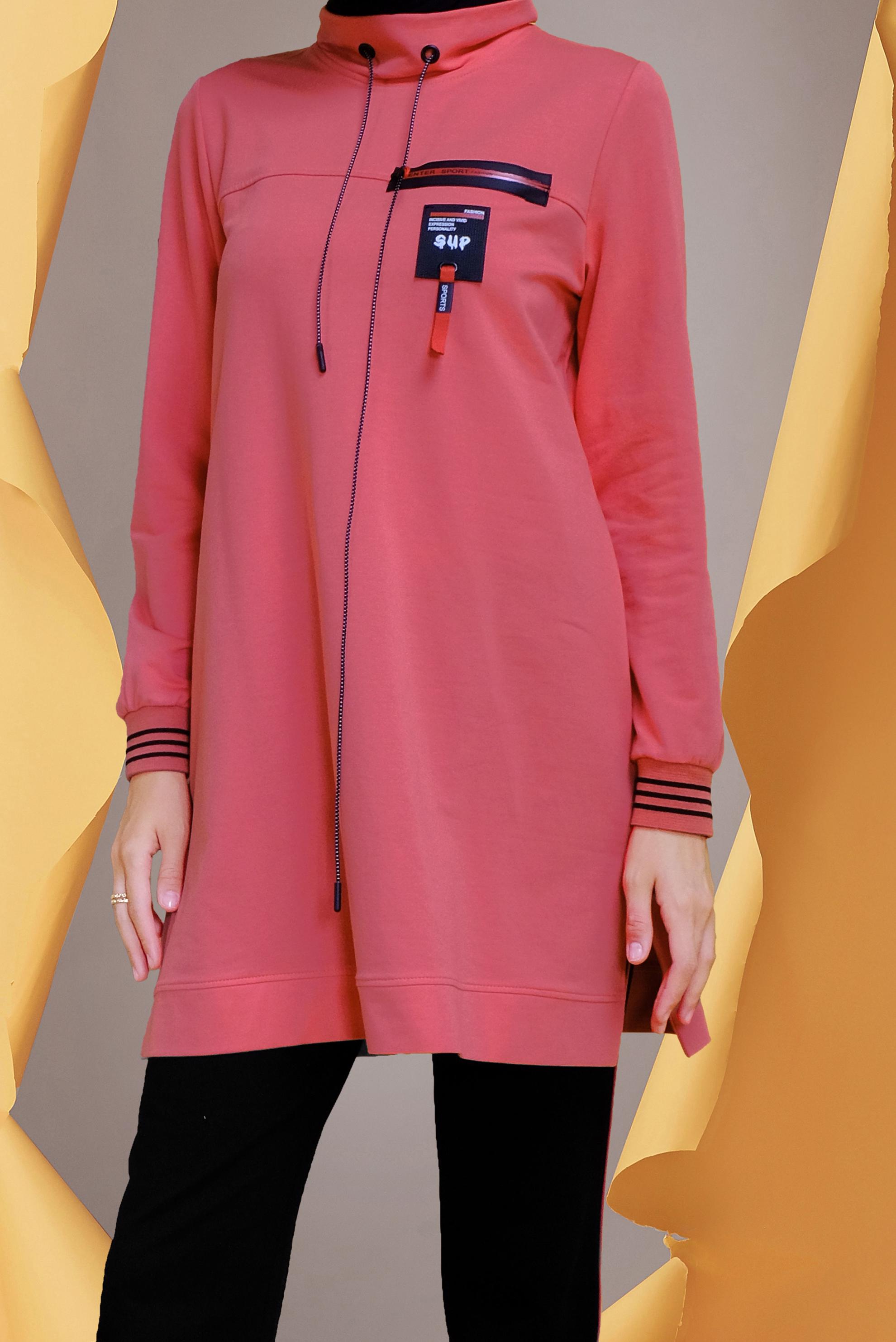 Tesettür giyim MERCAN MANŞETLERİ LASTİKLİ FERMUAR DETAYLI PANT. EŞOFMAN TAKIMI 41718 