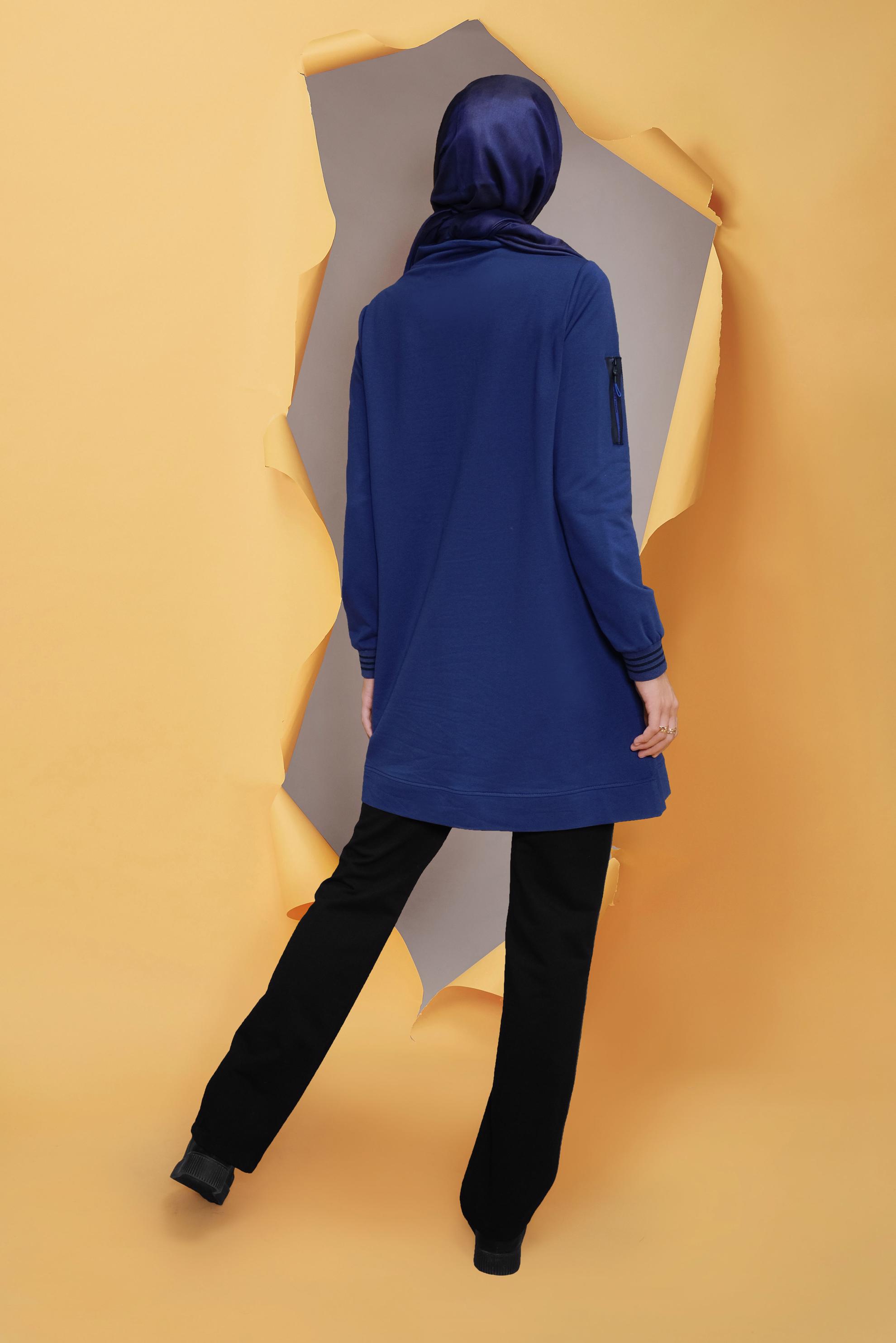 Tesettür giyim LACİVERT MANŞETLERİ LASTİKLİ FERMUAR DETAYLI PANT. EŞOFMAN TAKIMI 41718 