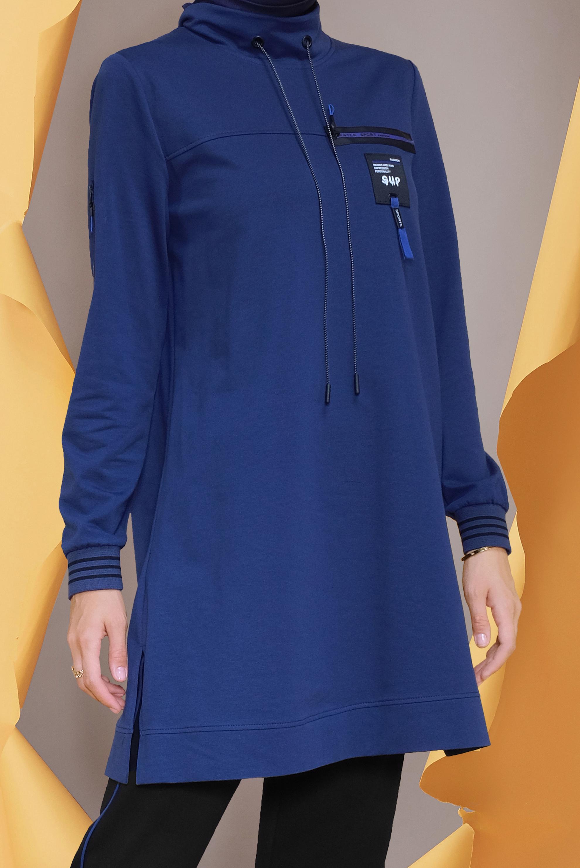 Tesettür giyim LACİVERT MANŞETLERİ LASTİKLİ FERMUAR DETAYLI PANT. EŞOFMAN TAKIMI 41718 