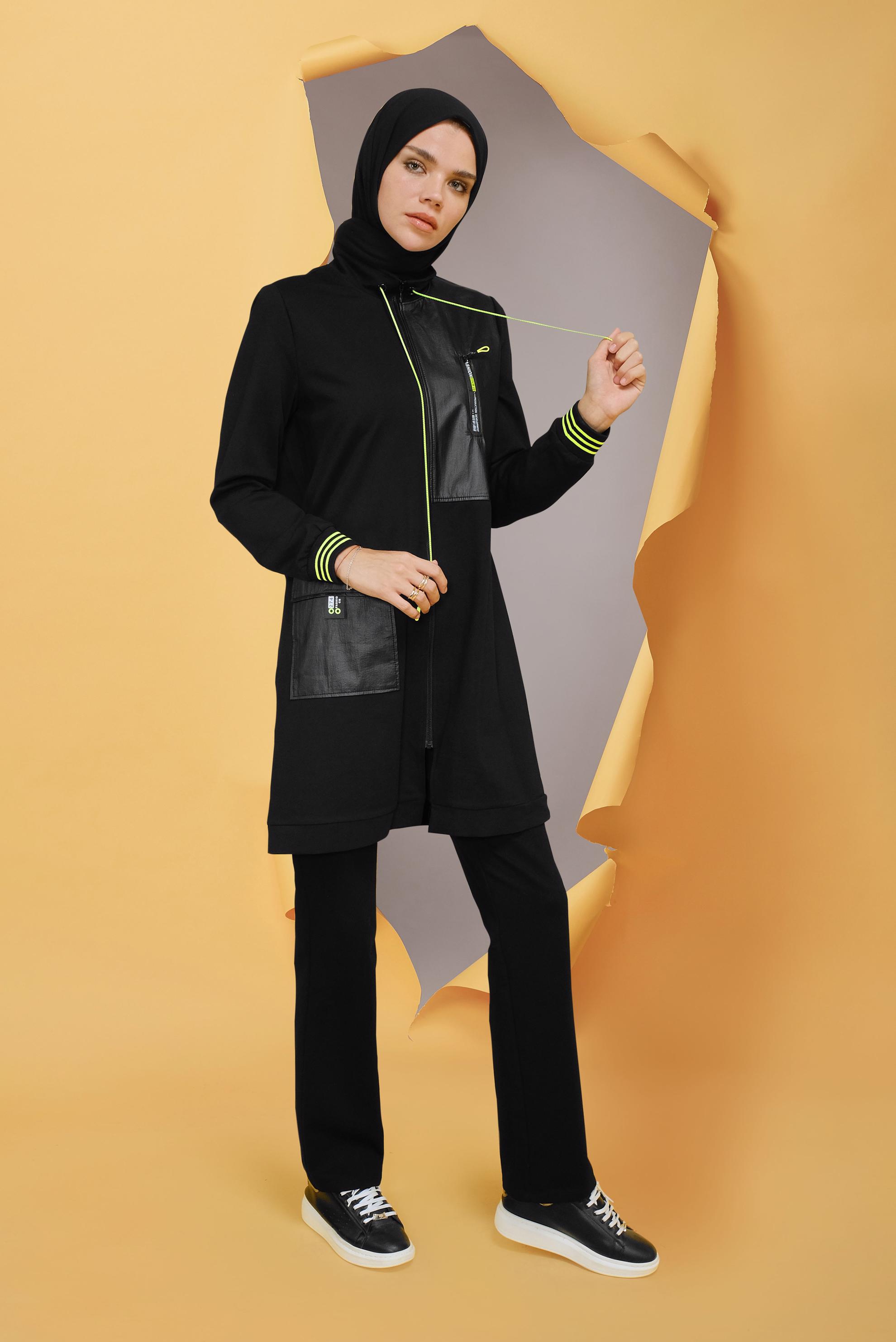 Tesettür giyim SİYAH FERMUARLI HAKİM YAKA EŞOFMAN TAKIMI 41719