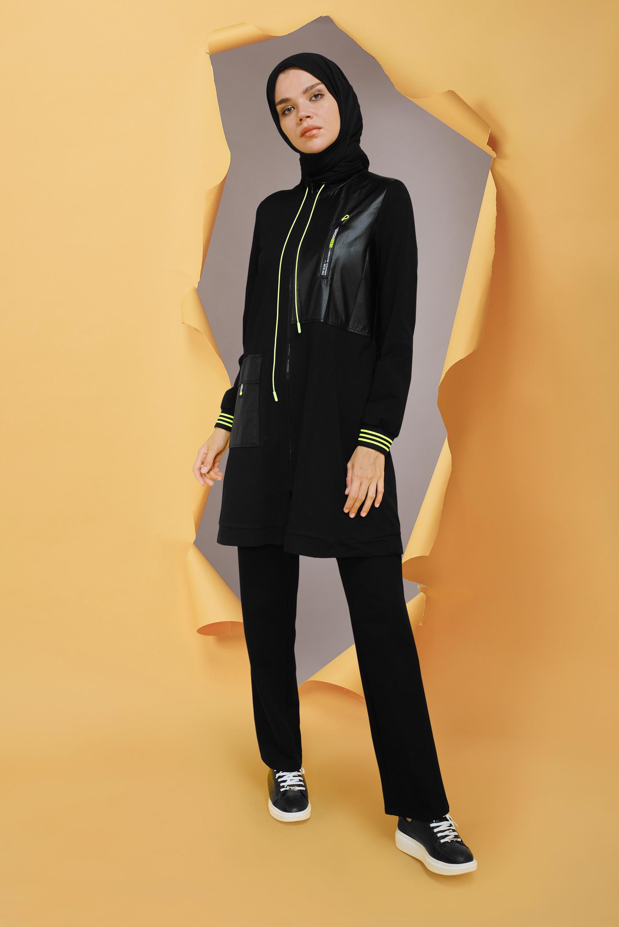 Tesettür giyim SİYAH FERMUARLI HAKİM YAKA EŞOFMAN TAKIMI 41719