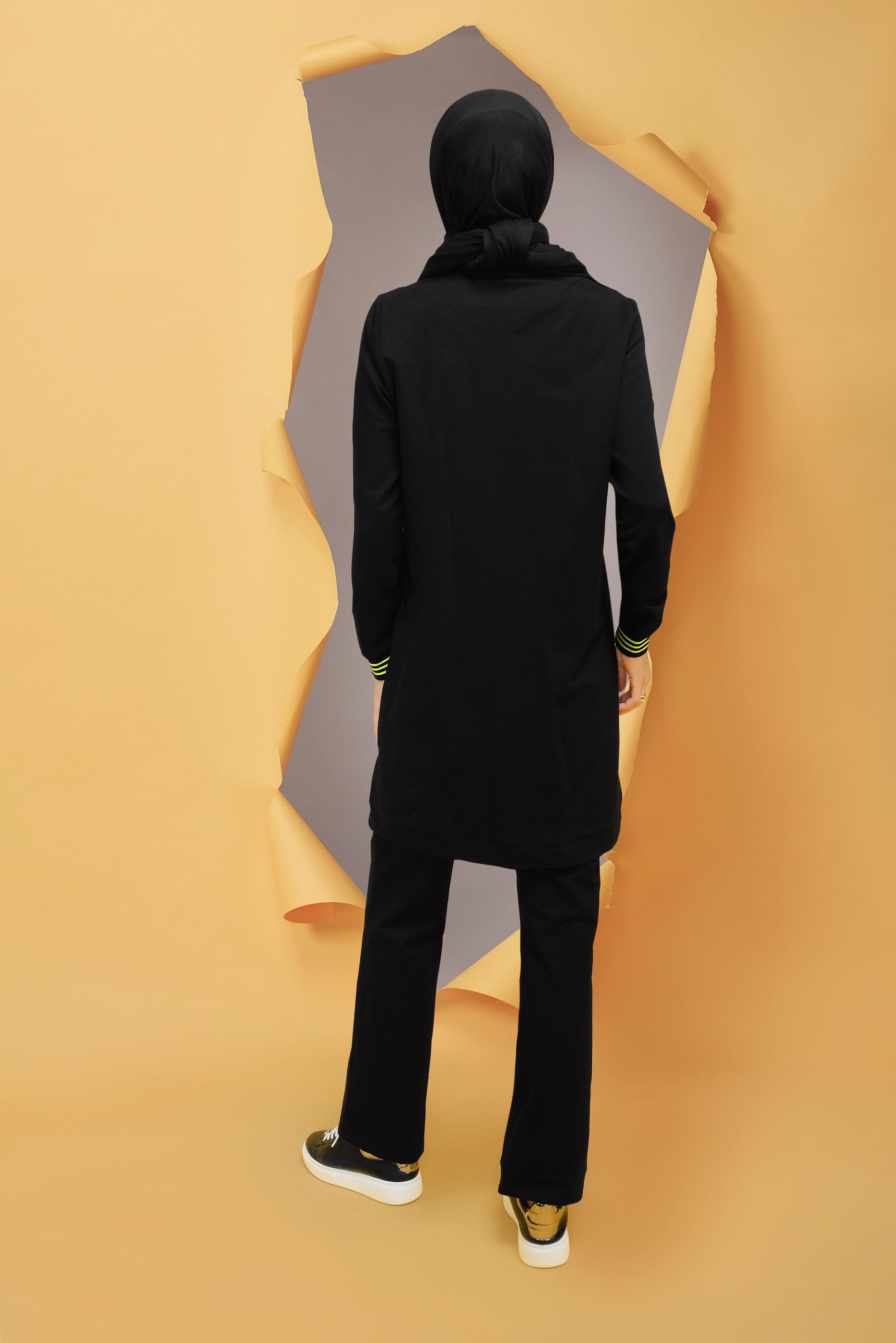 Tesettür giyim SİYAH FERMUARLI HAKİM YAKA EŞOFMAN TAKIMI 41719